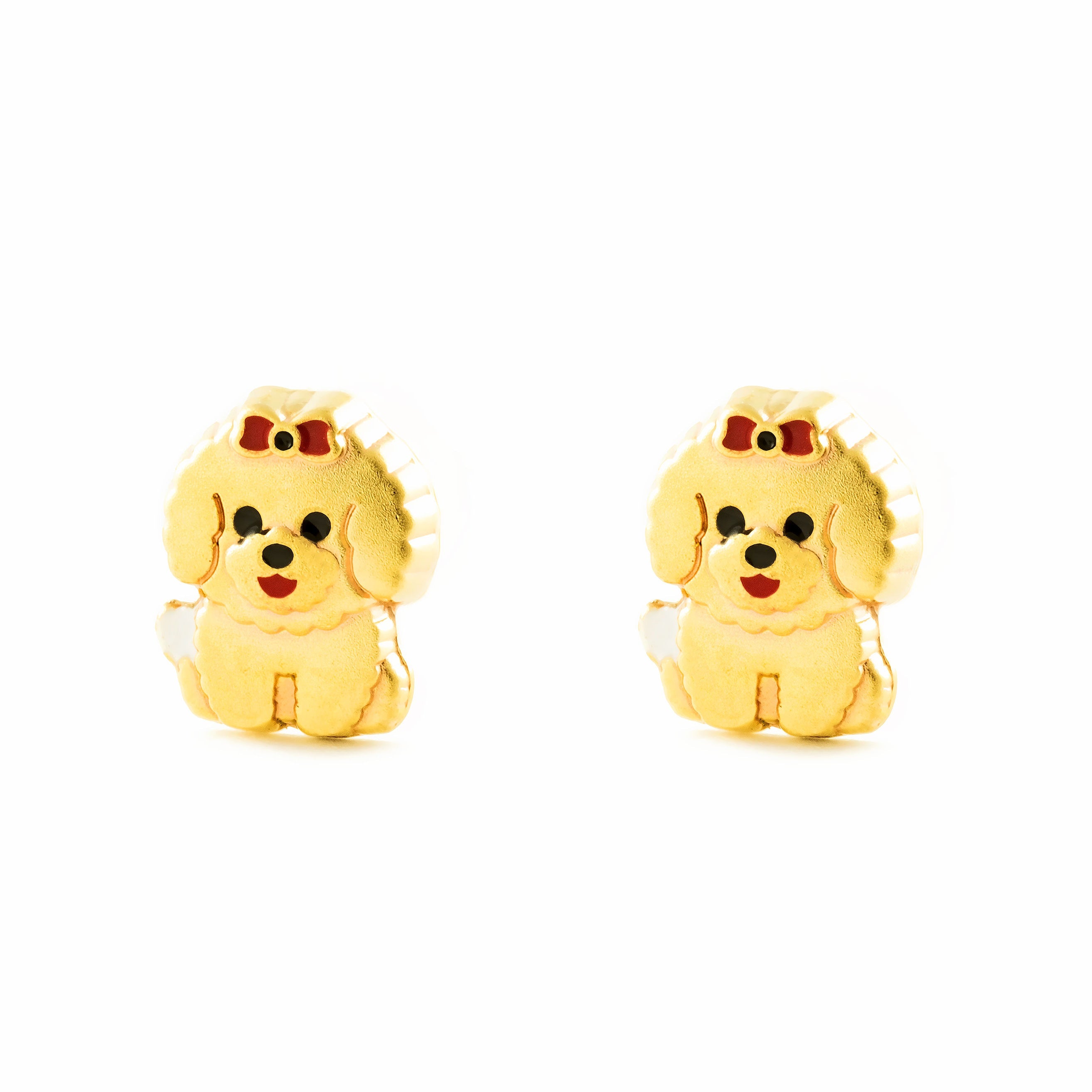 Pendientes Niña Oro Amarillo 9K Perro Rojo-Negro Mate