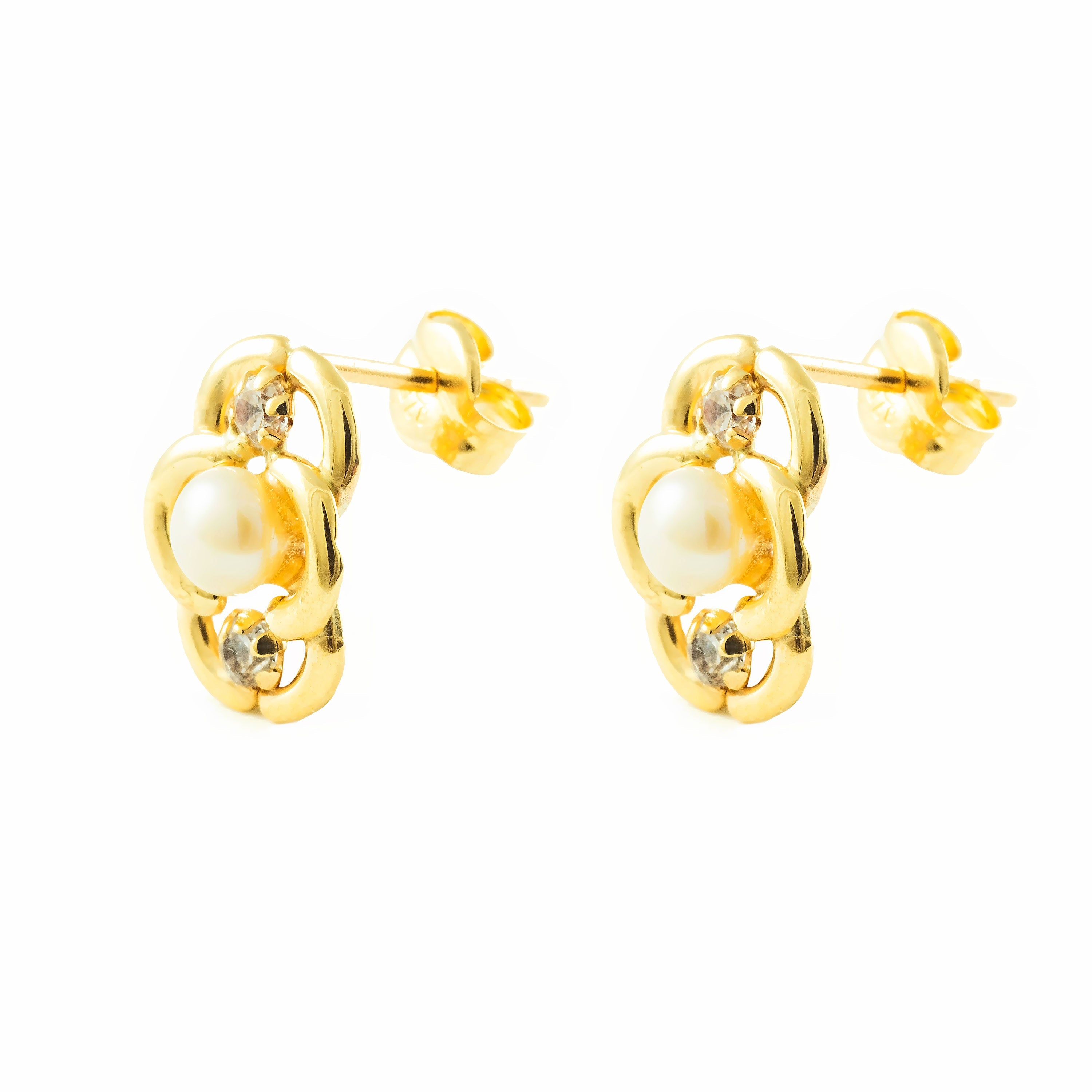 Pendientes Niña Oro 9k Circonita Perla Botón 3,5 mm