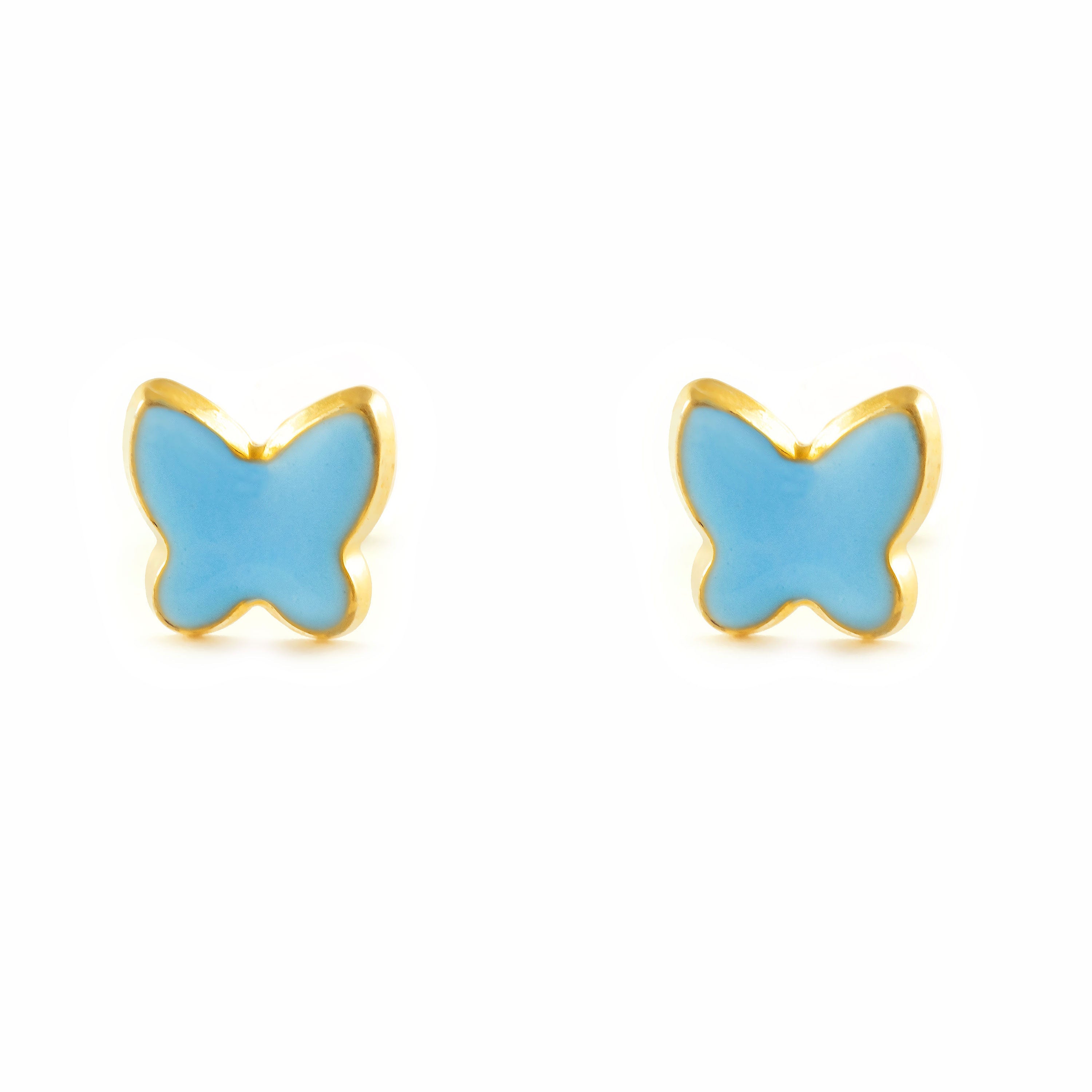 Girl's 18K Yellow Gold Shiny Enamel Butterfly Earrings