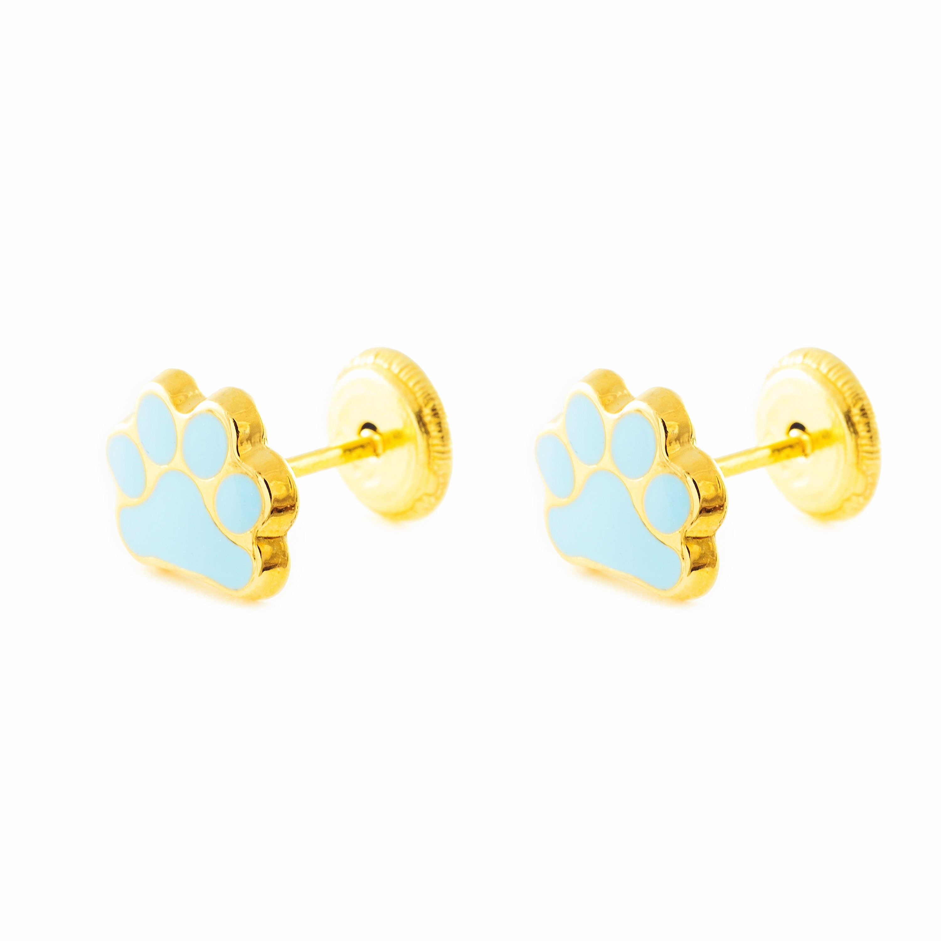 Pendientes Niña Oro Amarillo 18K Zarpa Esmalte Brillo