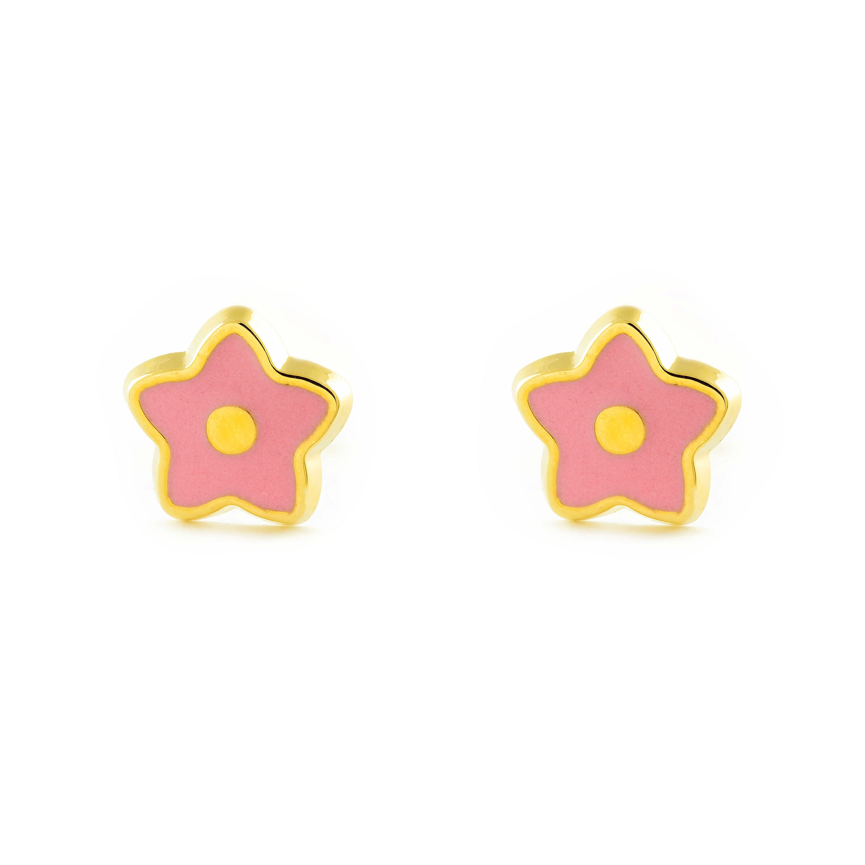 Girl's Earrings 9K Yellow Gold Shiny Enamel Star