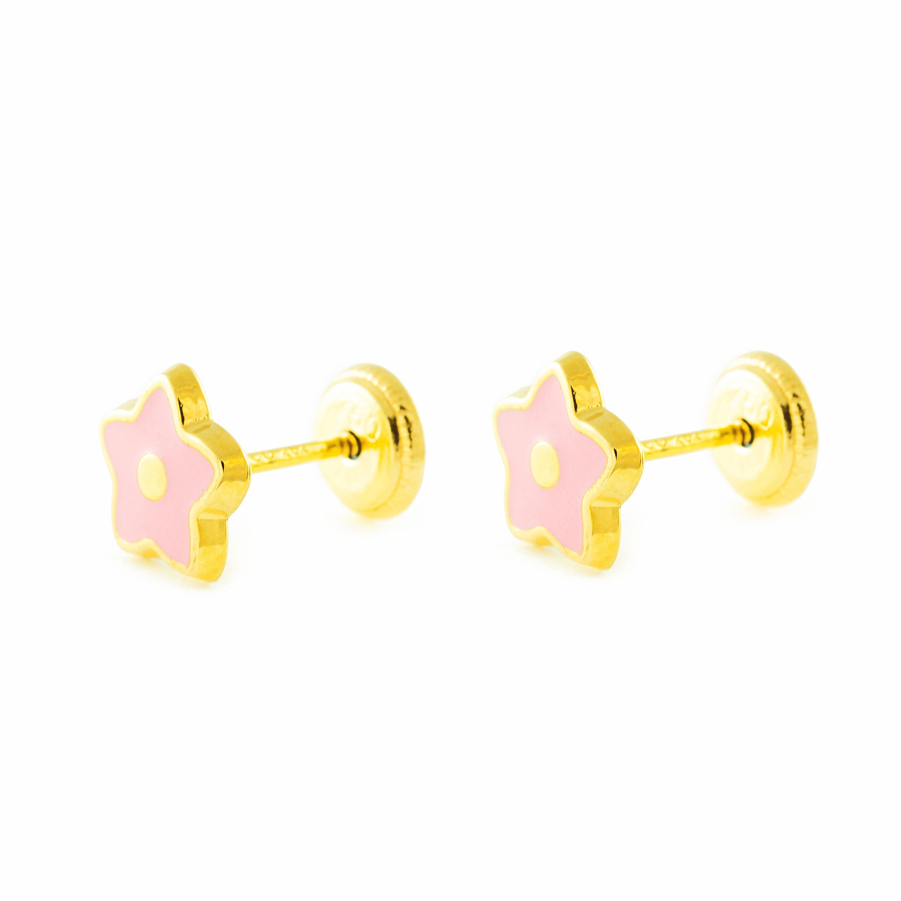 Pendientes Niña Oro Amarillo 9K Estrella Esmalte Brillo