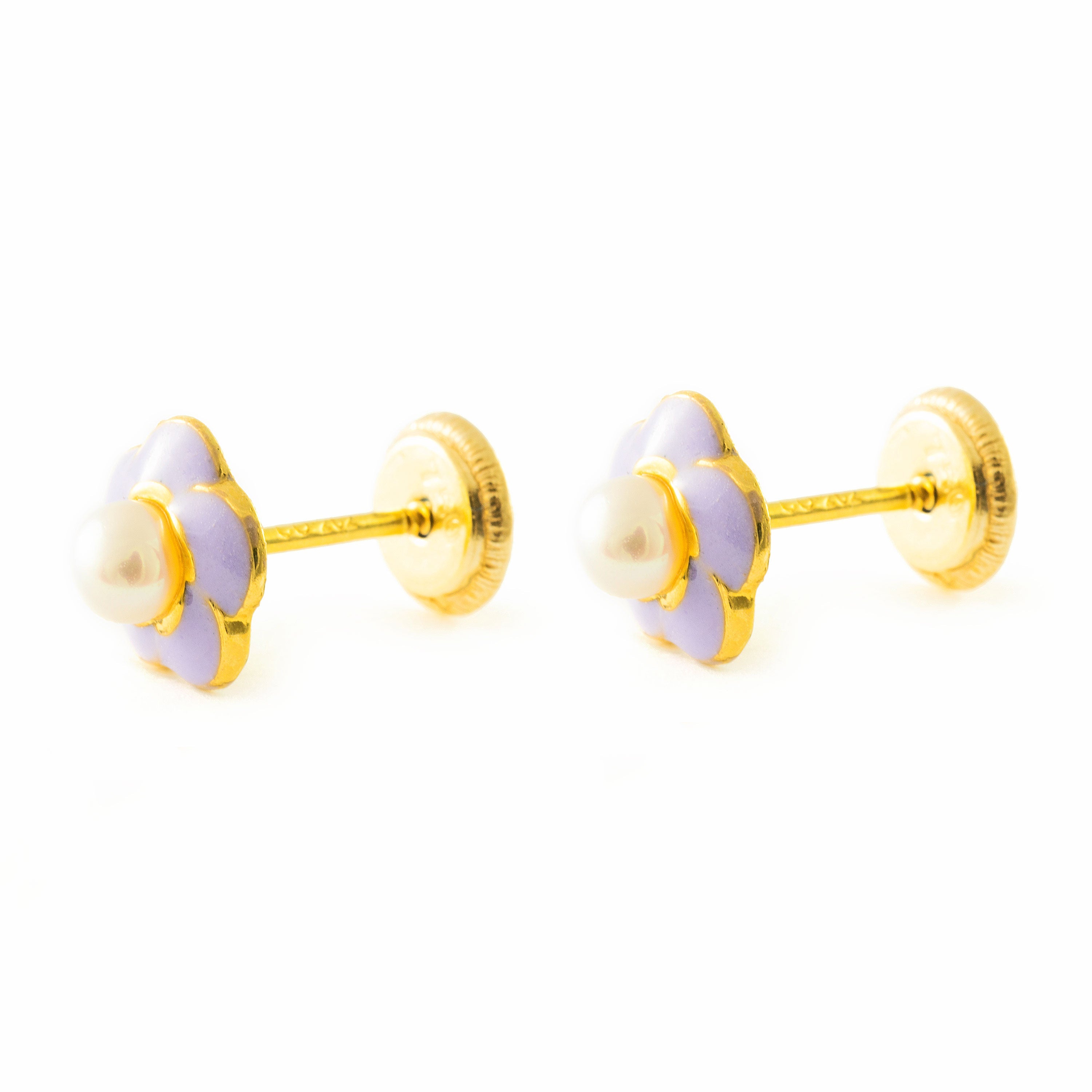 Pendientes Niña Oro Amarillo 9K Flor Esmalte Redonda 3 mm Brillo