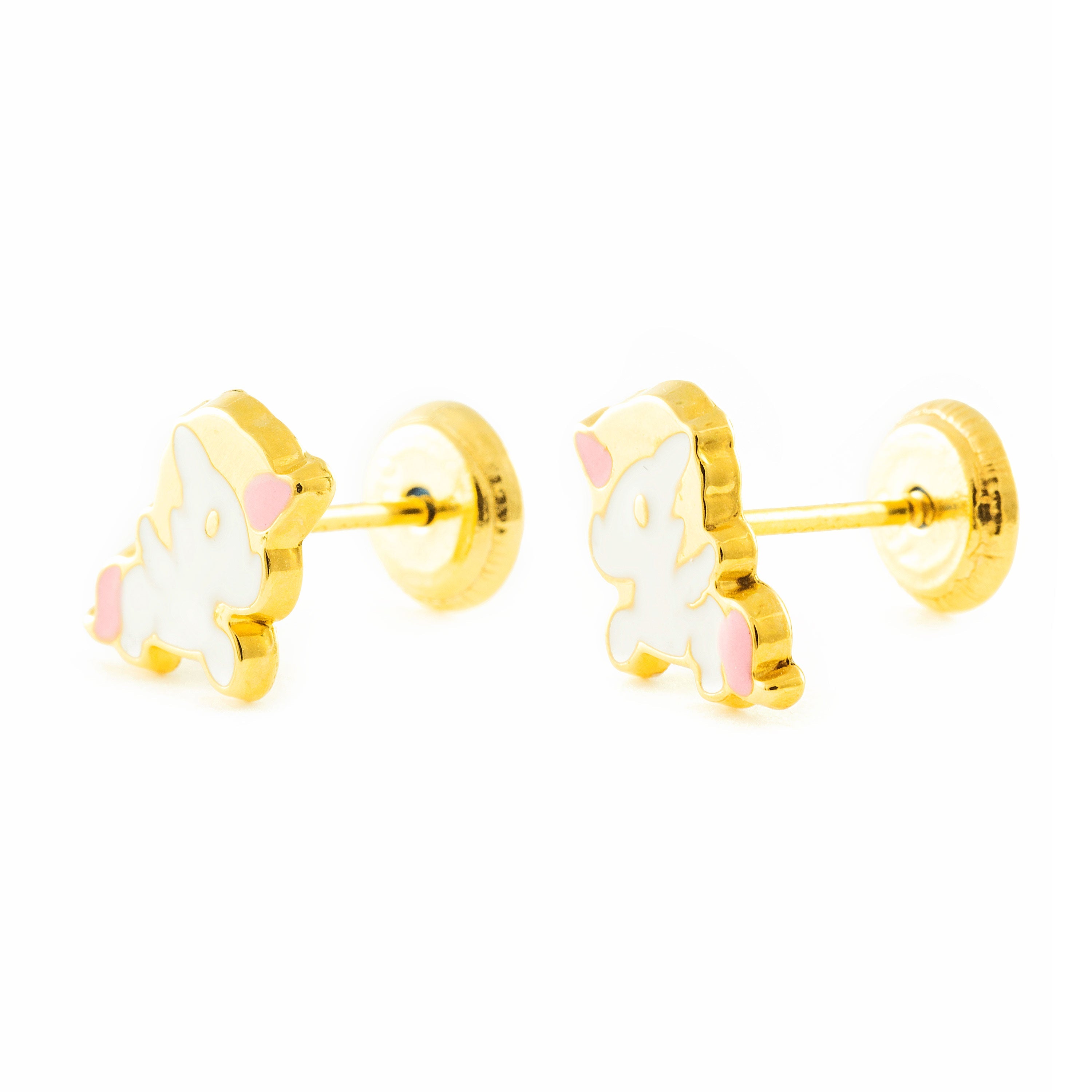 Pendientes Niña Oro Amarillo 9K Unicornio Esmalte Multicolor Brillo