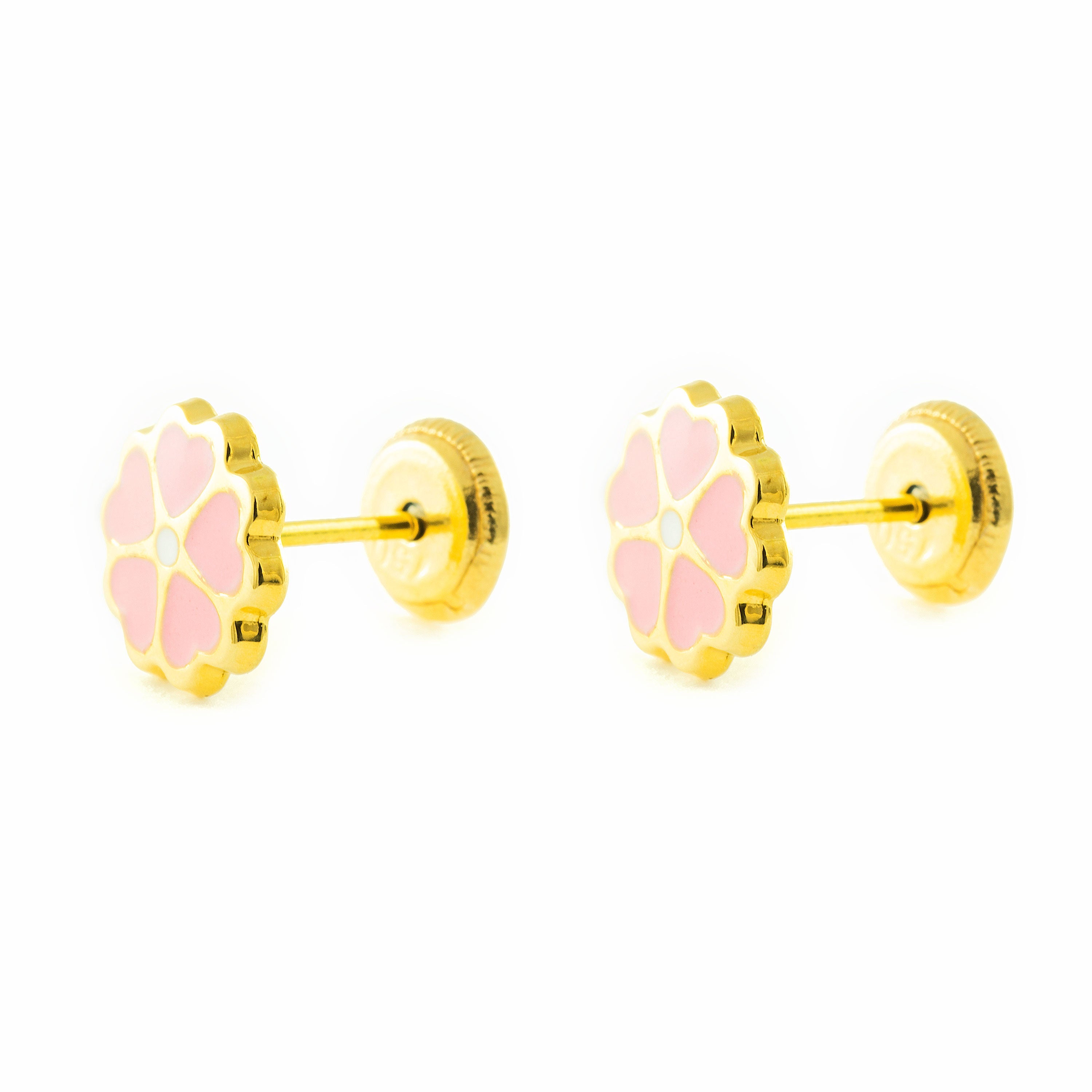 Pendientes Niña Oro Amarillo 9K Flor Esmalte Brillo