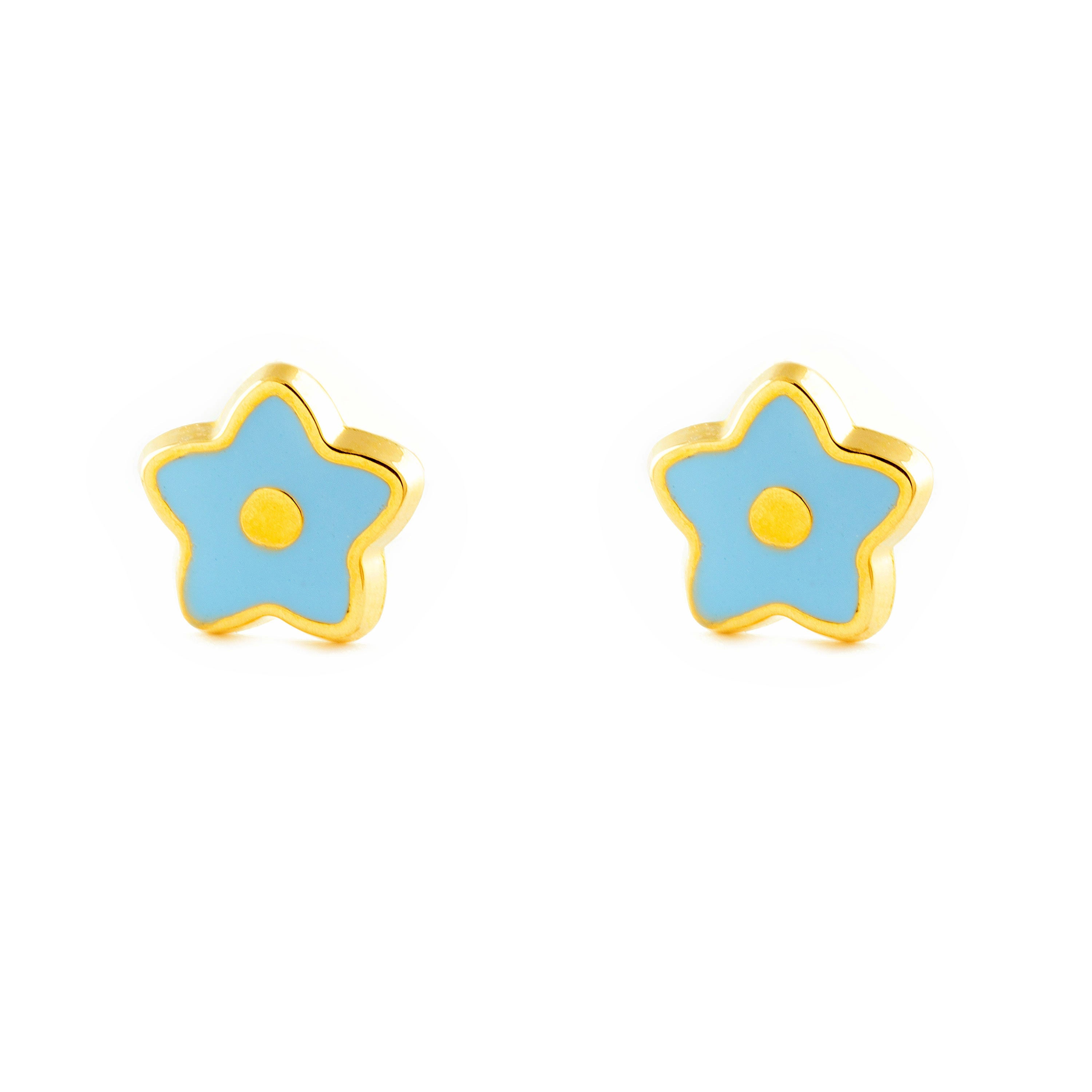 Girl's Earrings 9K Yellow Gold Shiny Enamel Star