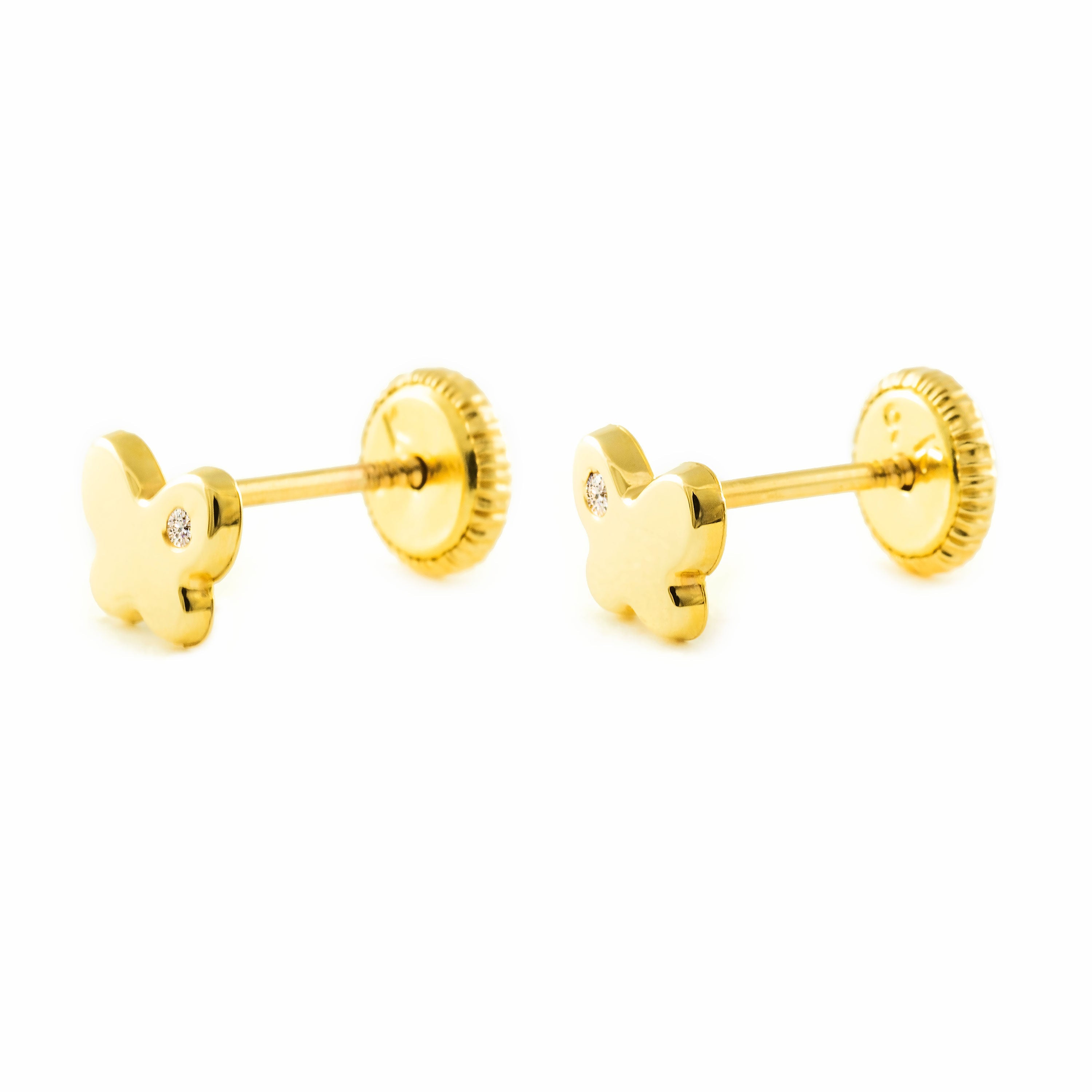 Pendientes Bebe-Niña Oro Amarillo 9K Mariposa Circonita Brillo