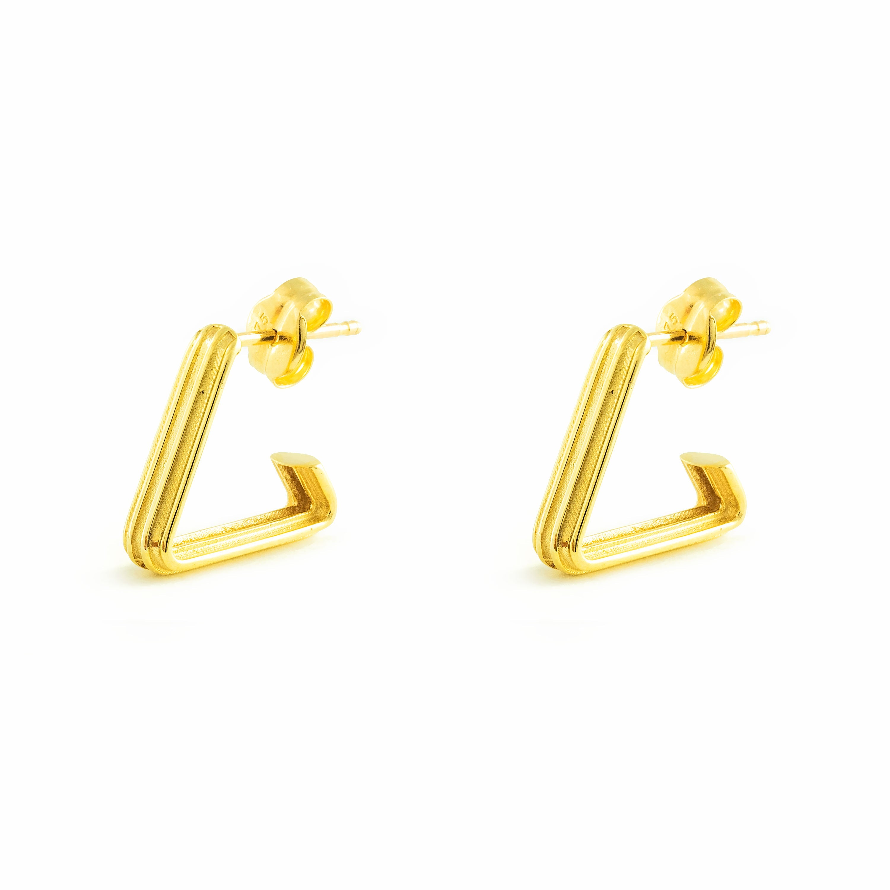 Pendientes Oro Amarillo 9K Aros Triangulo Mate y Brillo 11 x 3 mm