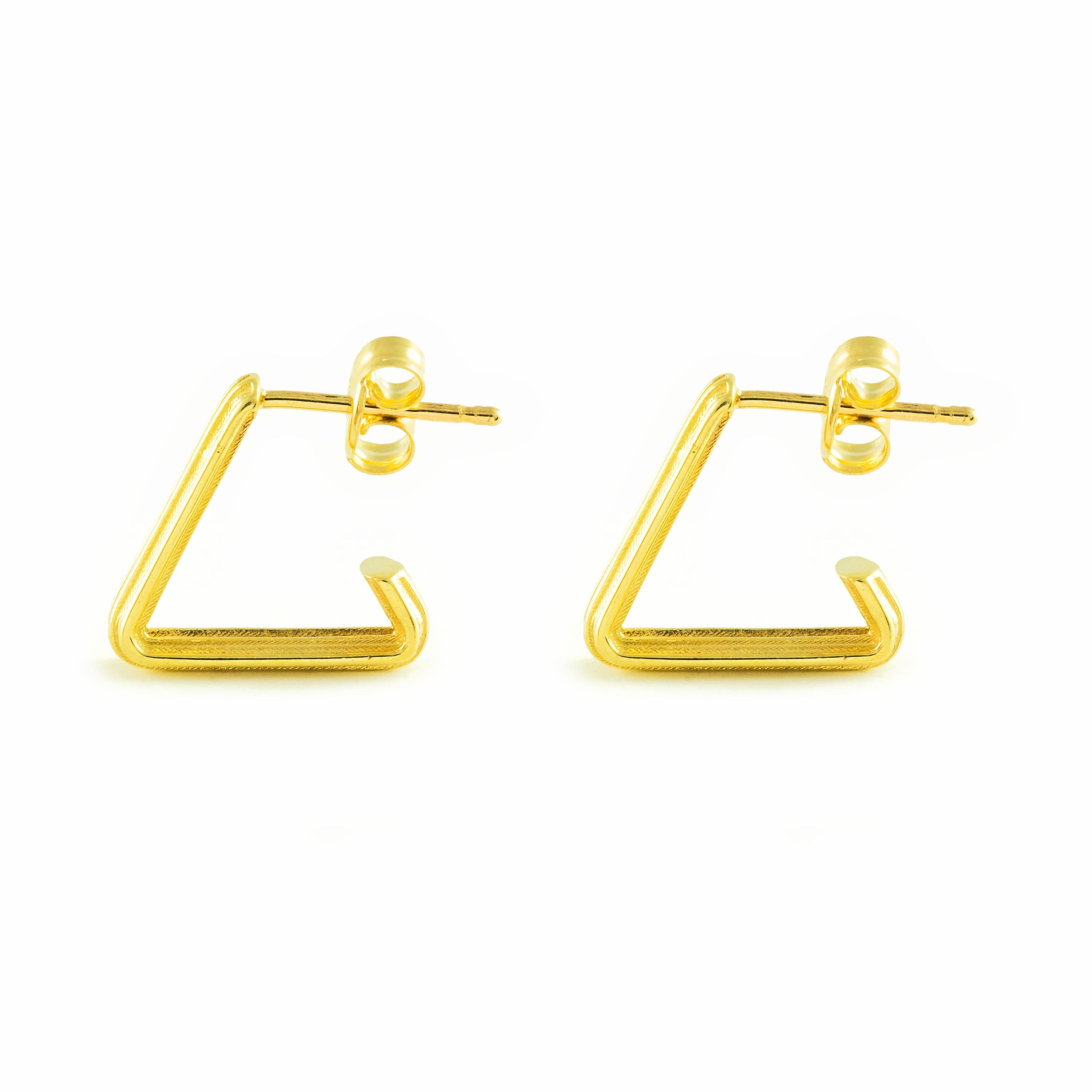 Pendientes Oro Amarillo 9K Aros Triangulo Mate y Brillo 11 x 3 mm