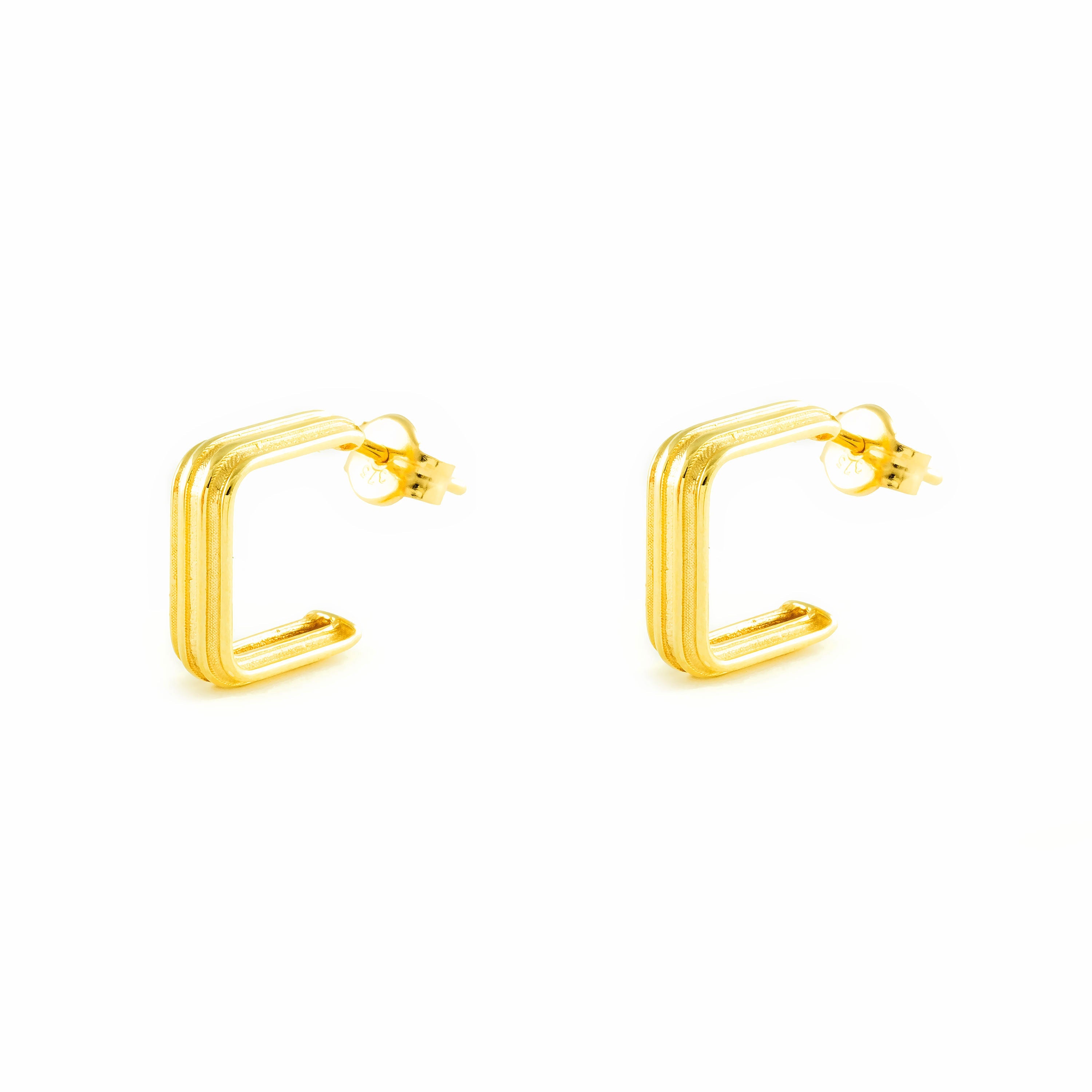 Pendientes Oro Amarillo 9K Aros Cuadrado Mate y Brillo 12 x 3 mm