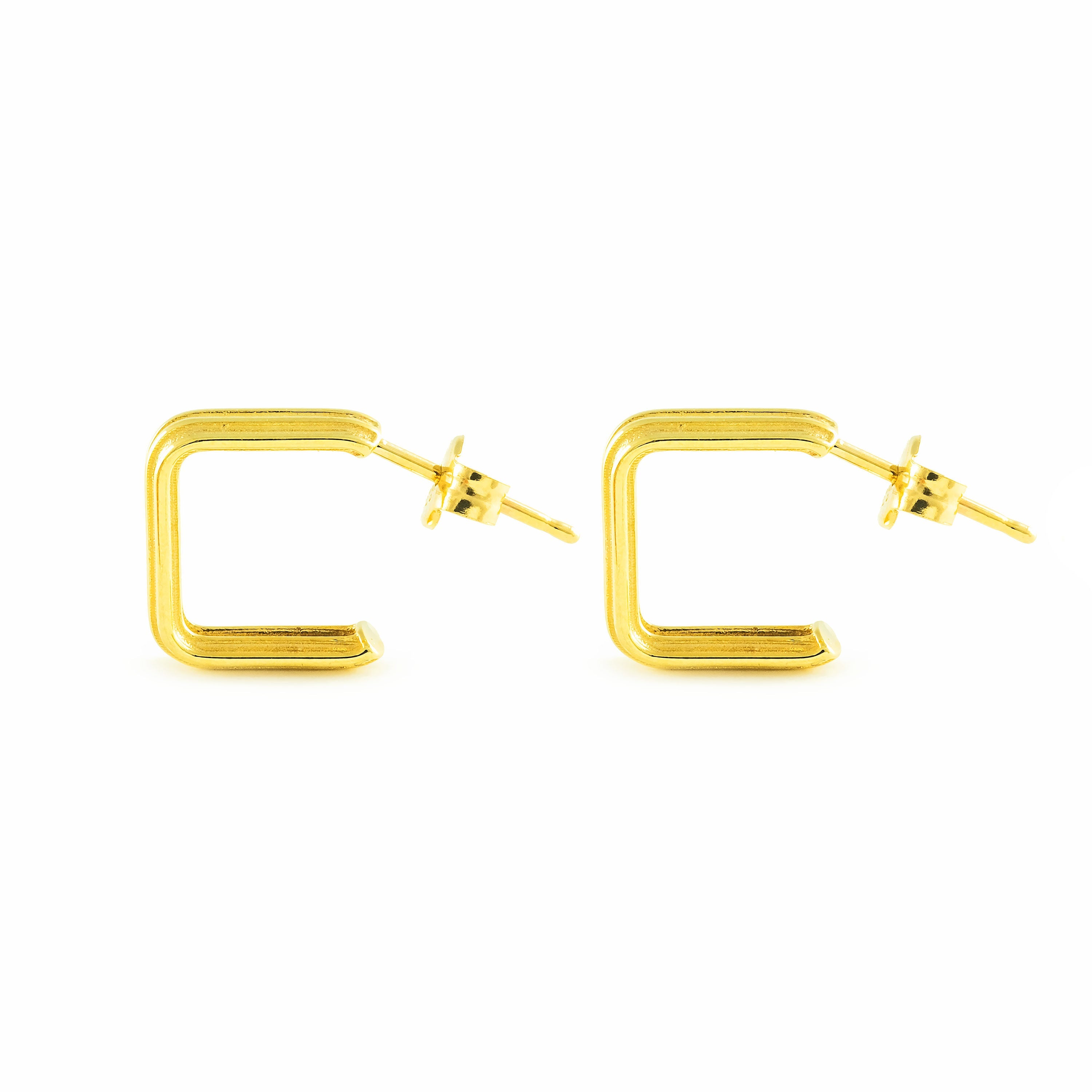 Pendientes Oro Amarillo 9K Aros Cuadrado Mate y Brillo 12 x 3 mm