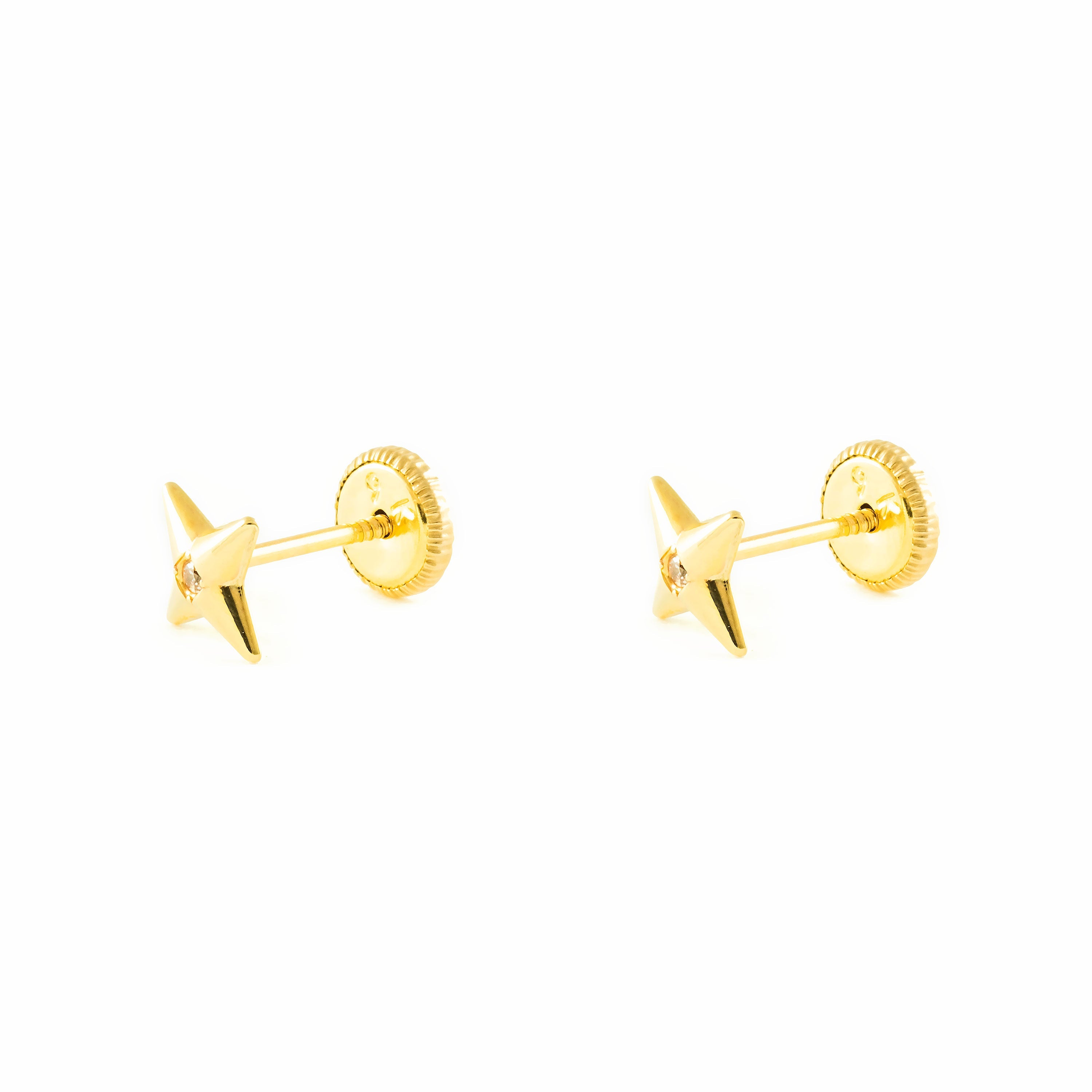 Pendientes Niña Oro Amarillo 9K Estrella Circonita Brillo