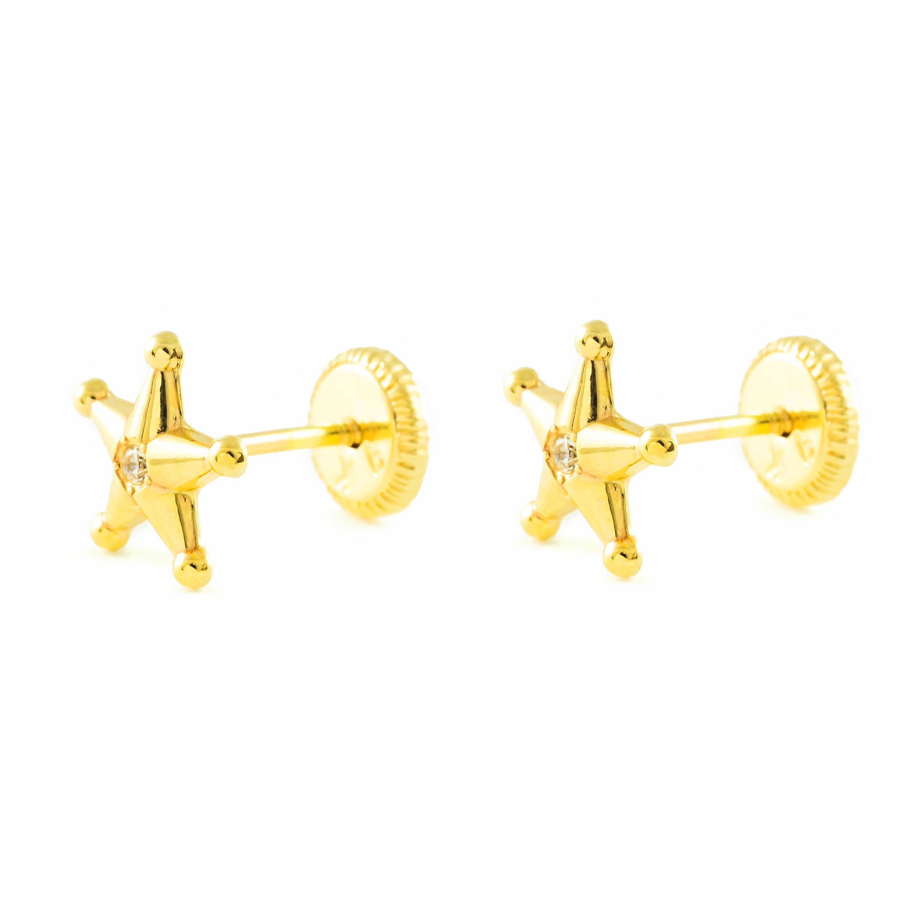 Pendientes Niña Oro Amarillo 9K Estrella Circonita Brillo