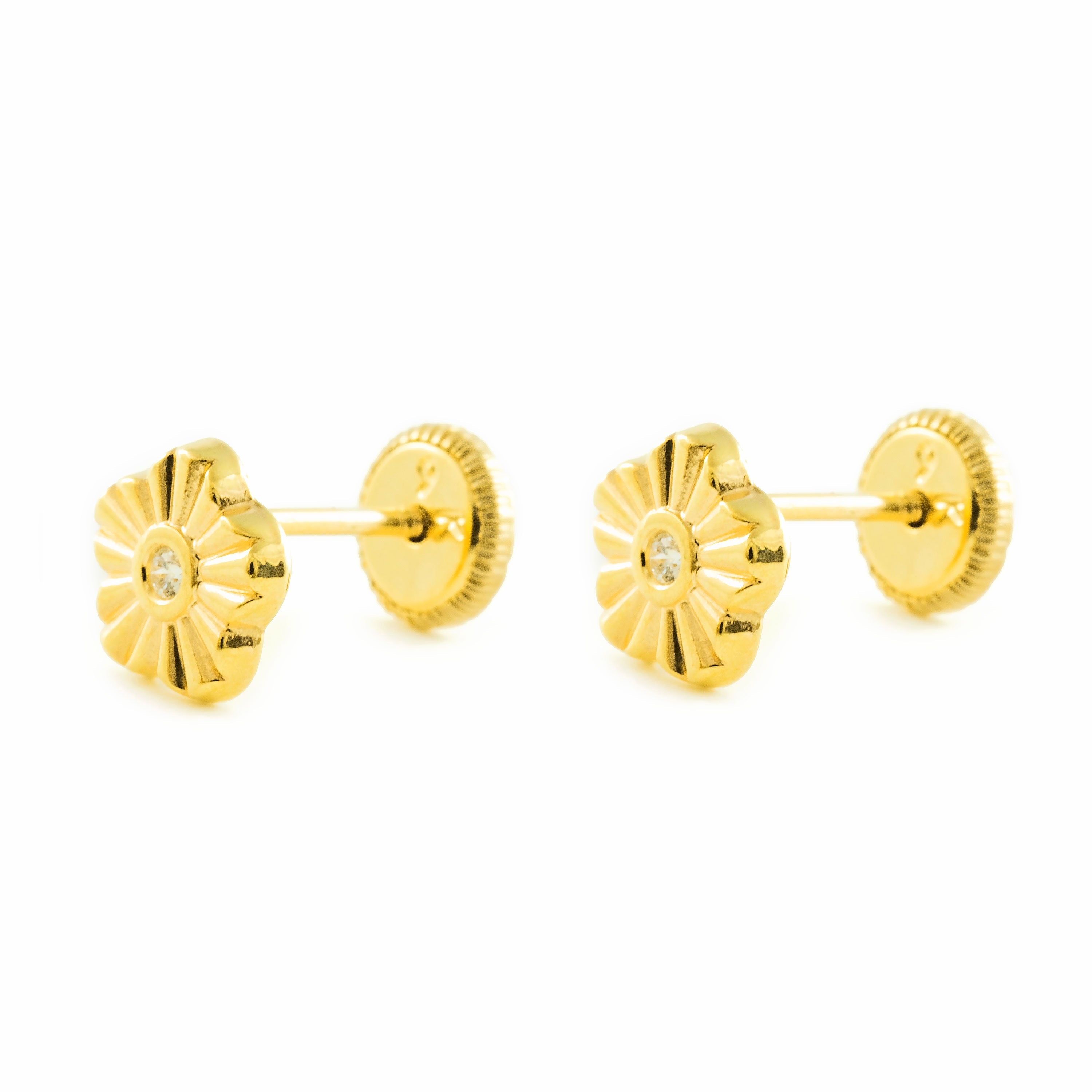 Pendientes Niña Oro Amarillo 9K Flor Circonita Brillo