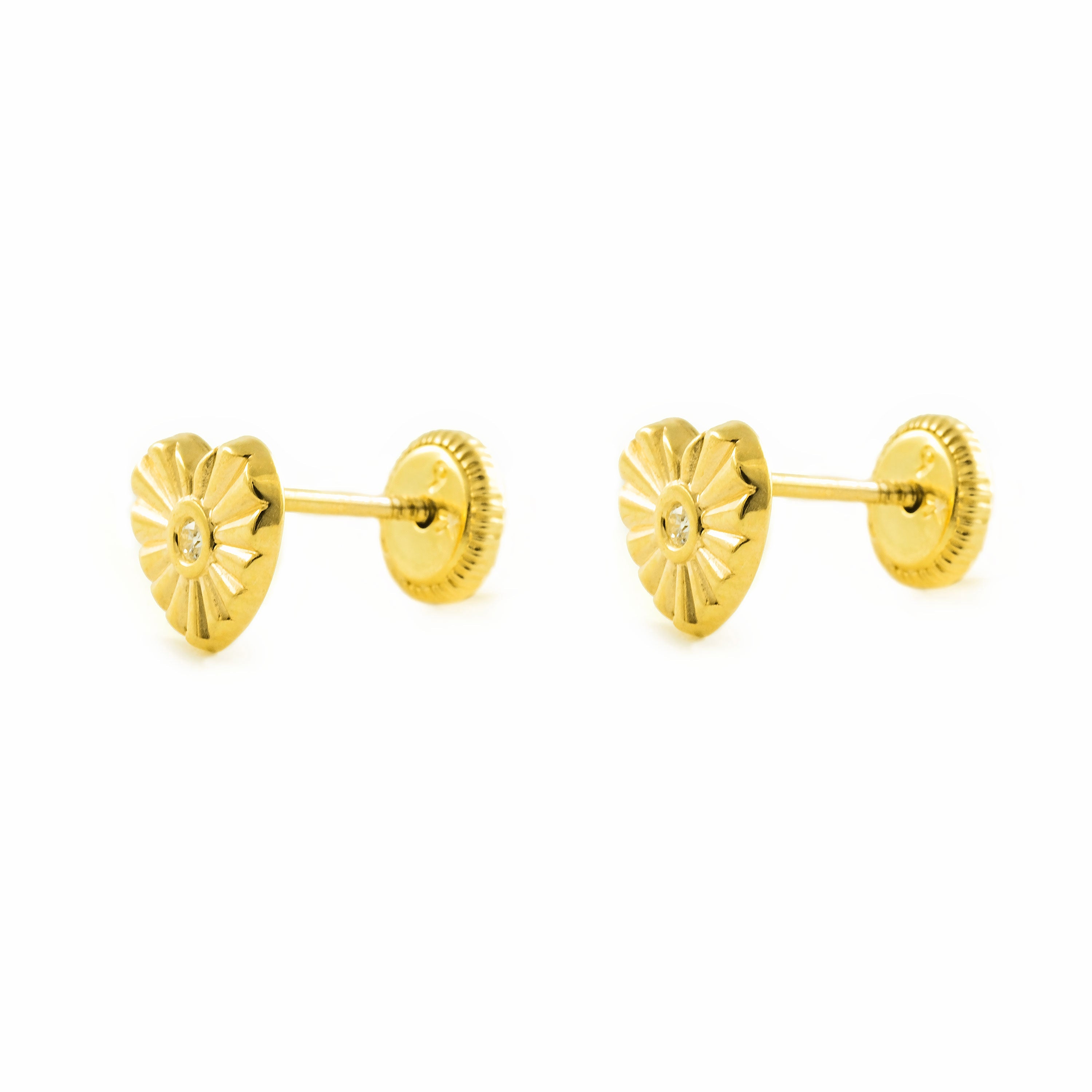 Pendientes Niña Oro Amarillo 9K Corazón Circonita Brillo