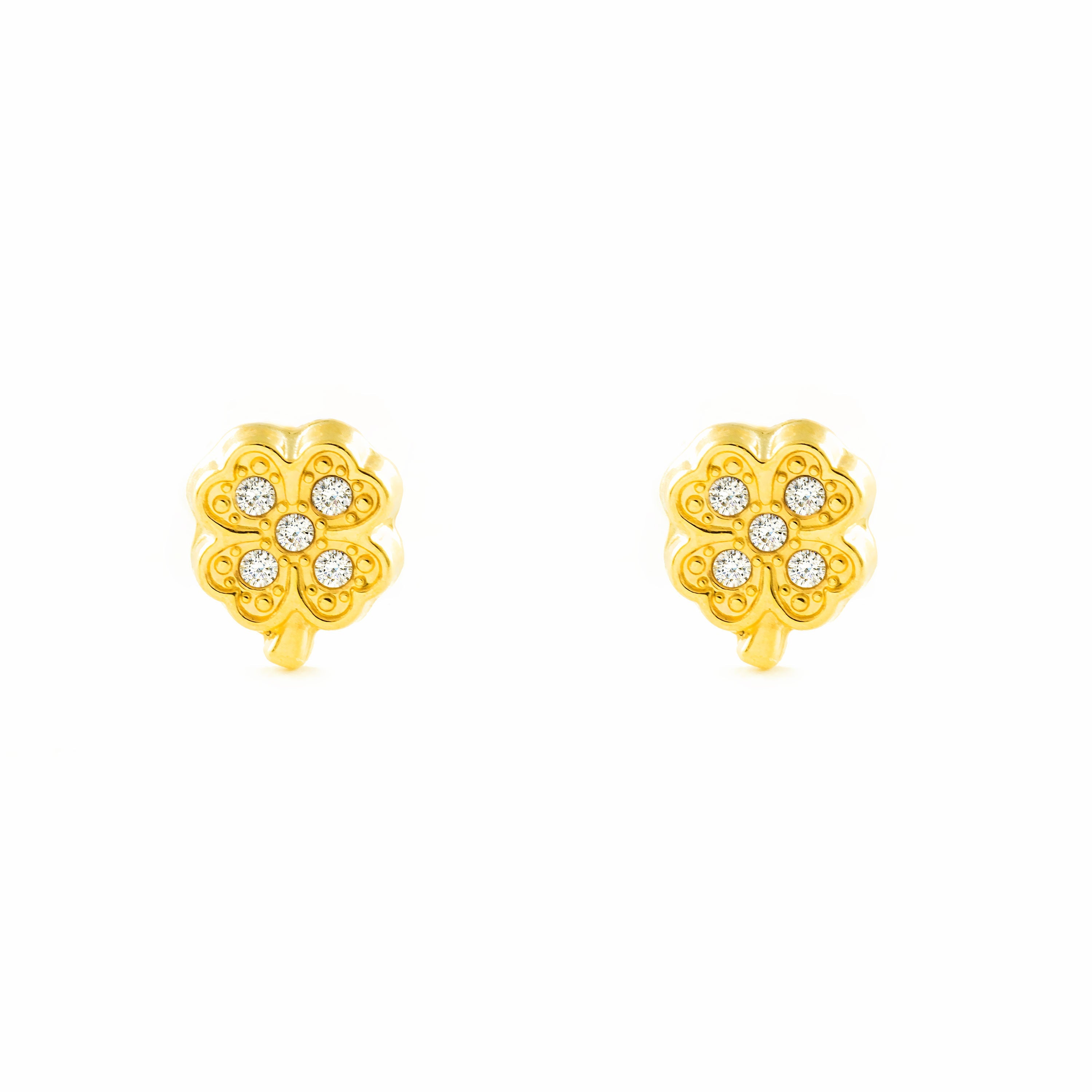 Pendientes Mujer-Niña Oro Amarillo 9K Cuatrebol Circonitas Brillo