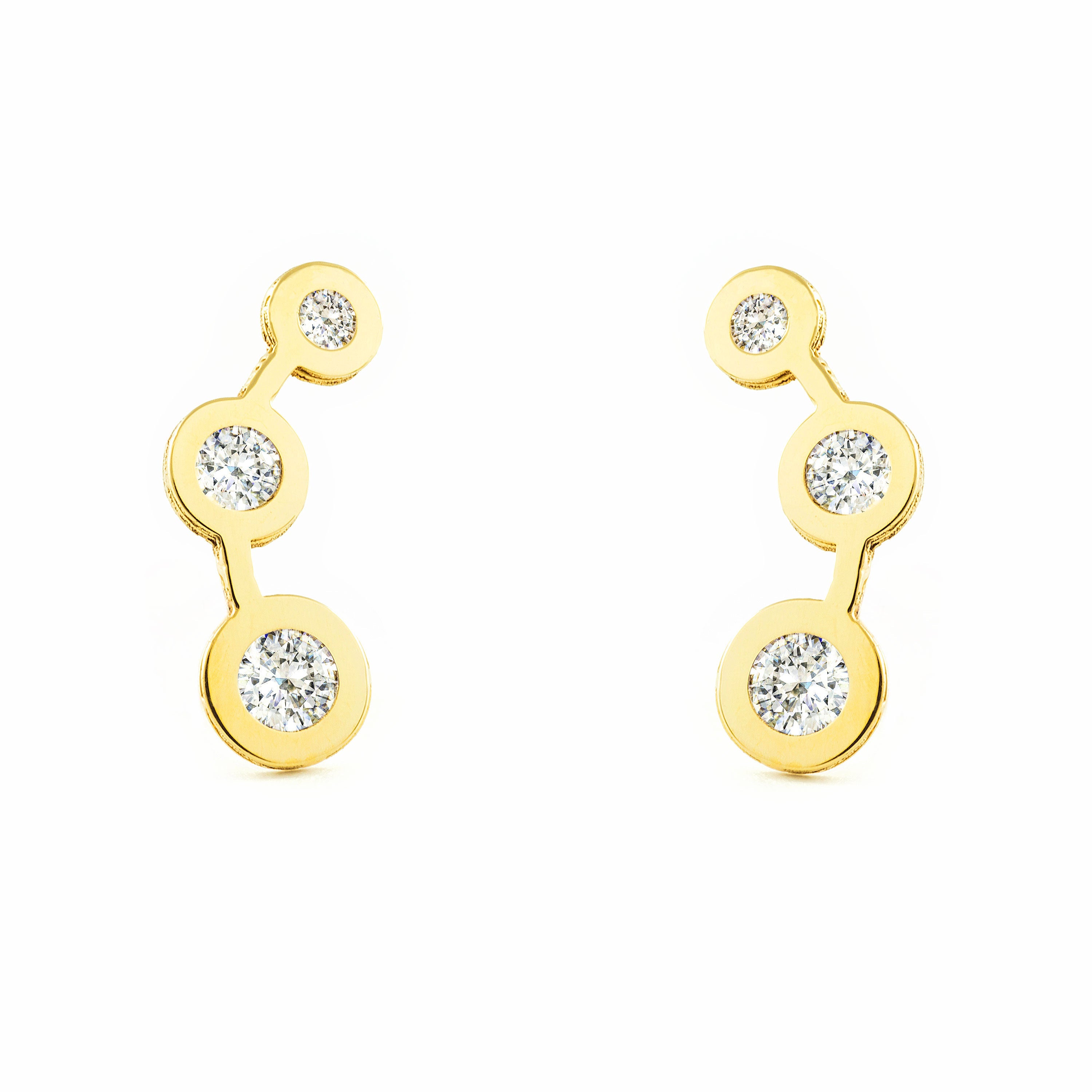 Pendientes Mujer-Niña Oro Amarillo 9K Trepador Redondo Circonitas Brillo