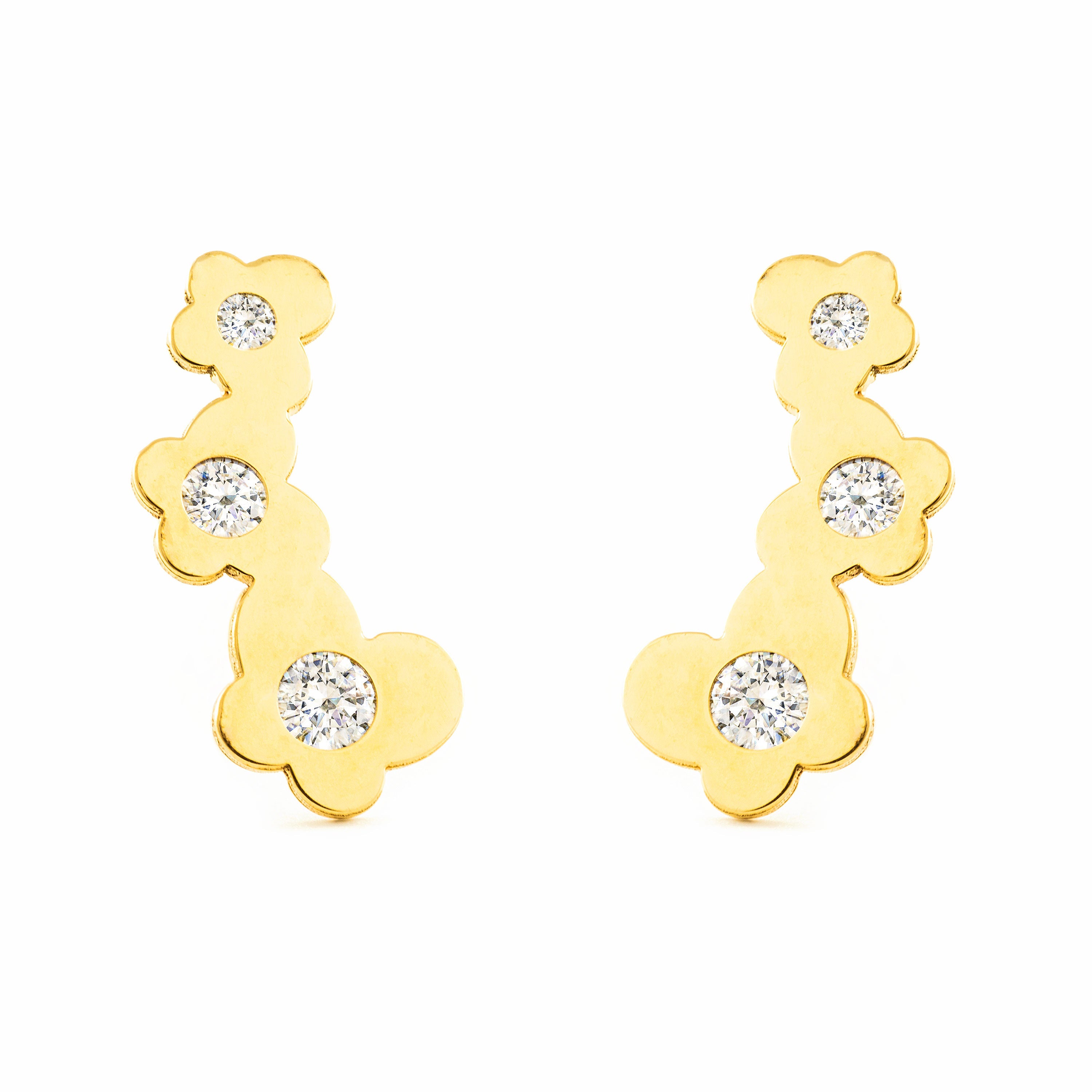 Pendientes Mujer-Niña Oro Amarillo 9K Trepador Mariposas Circonitas Brillo