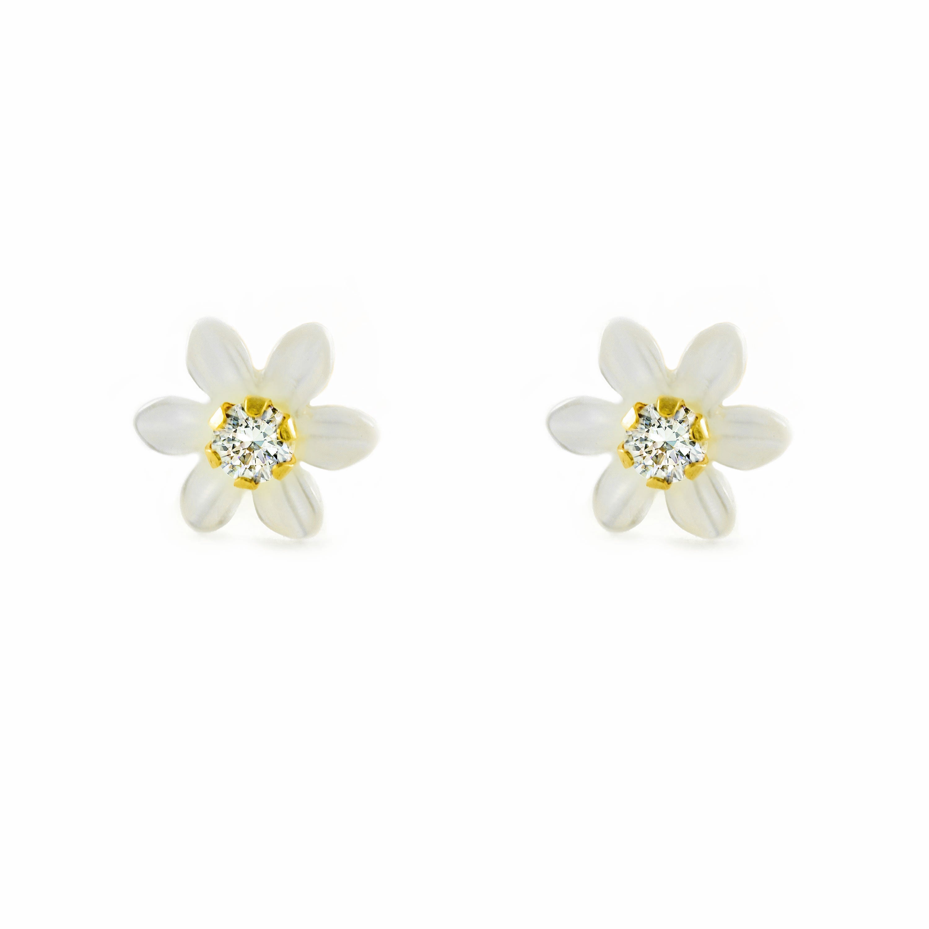 Pendientes Niña Oro Amarillo 9K Nacar Flor Brillo