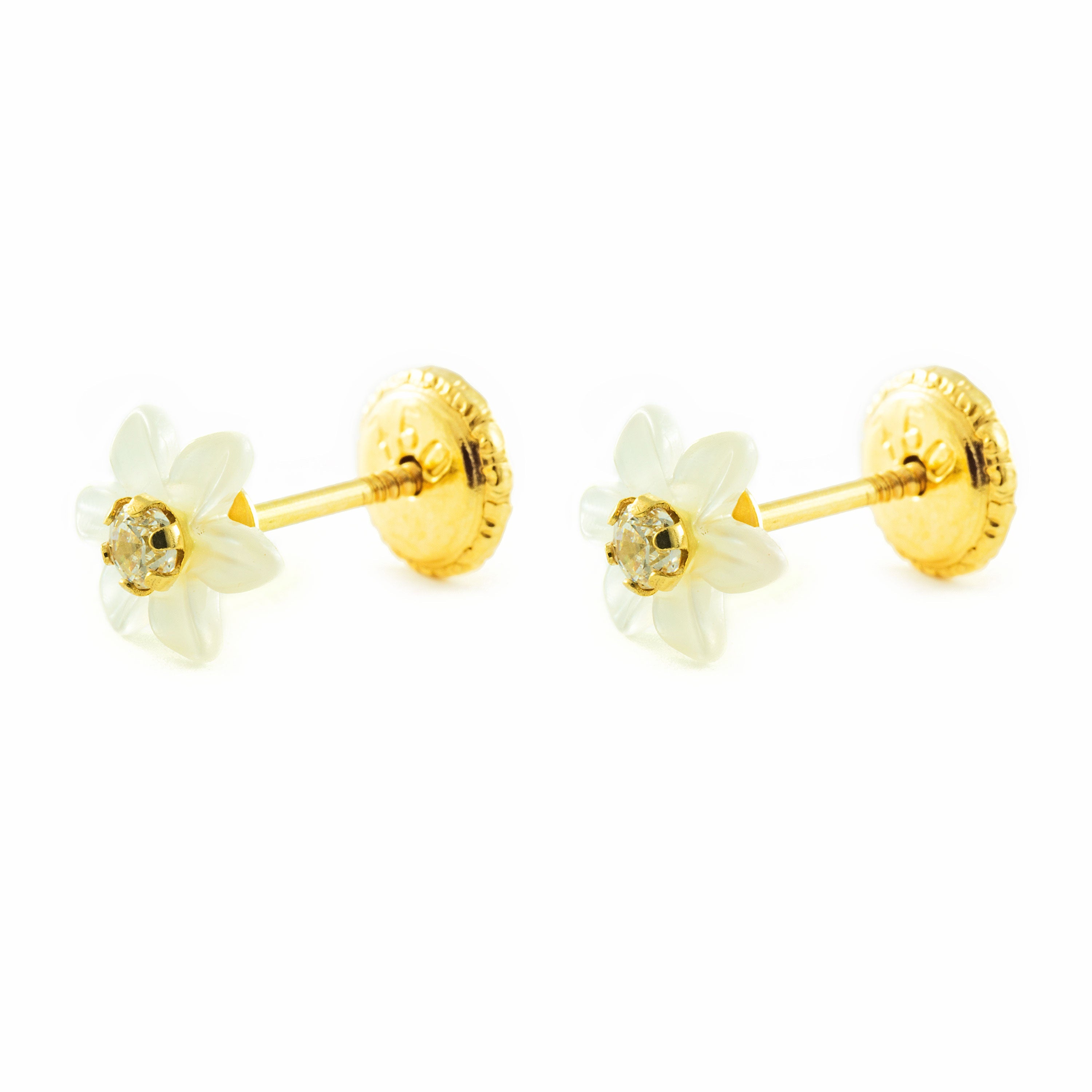 Pendientes Niña Oro Amarillo 9K Nacar Flor Brillo