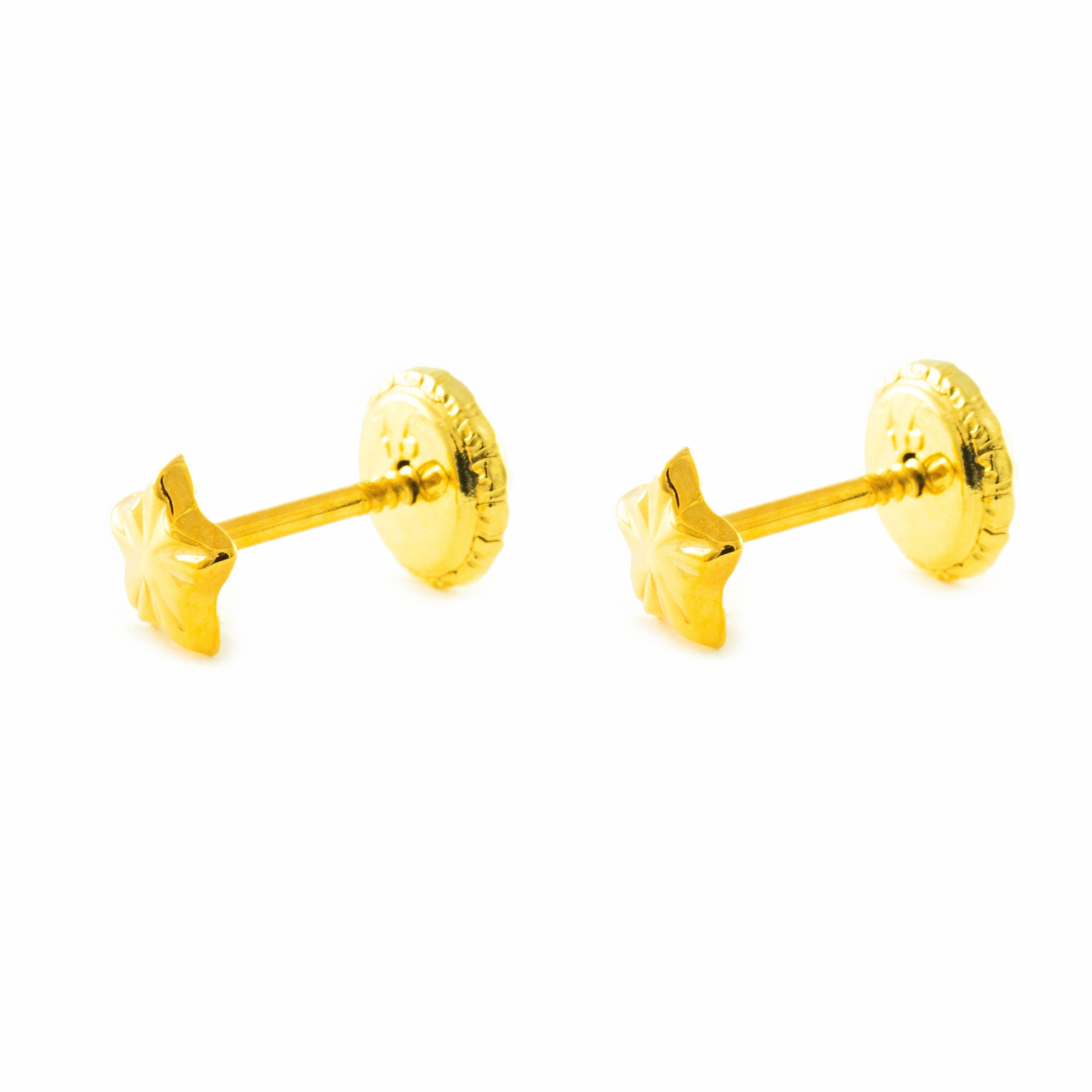 Pendientes Bebe-Niña Oro Amarillo 9K Estrella Tallados