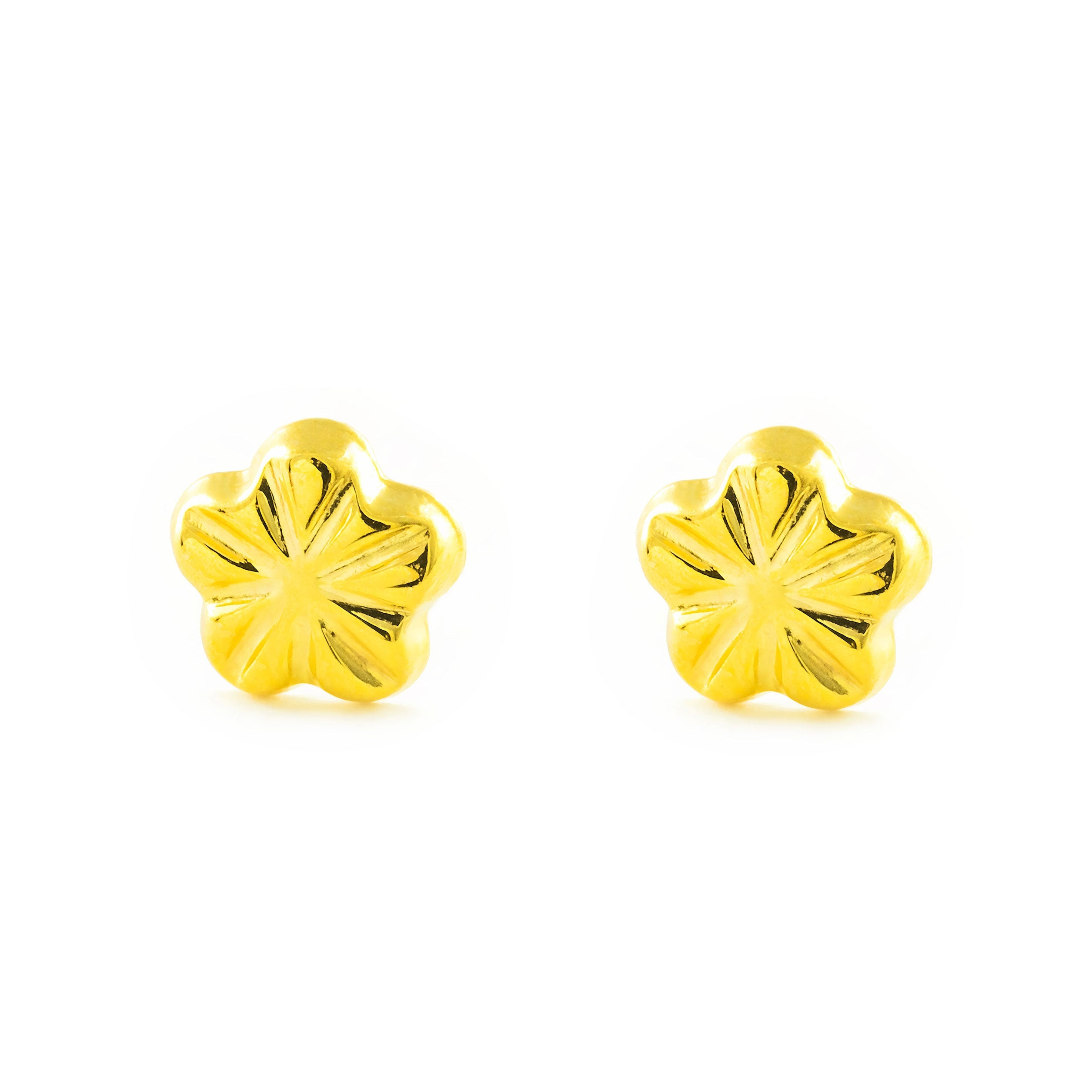 Pendientes Bebe-Niña Oro Amarillo 9K Flor Tallados