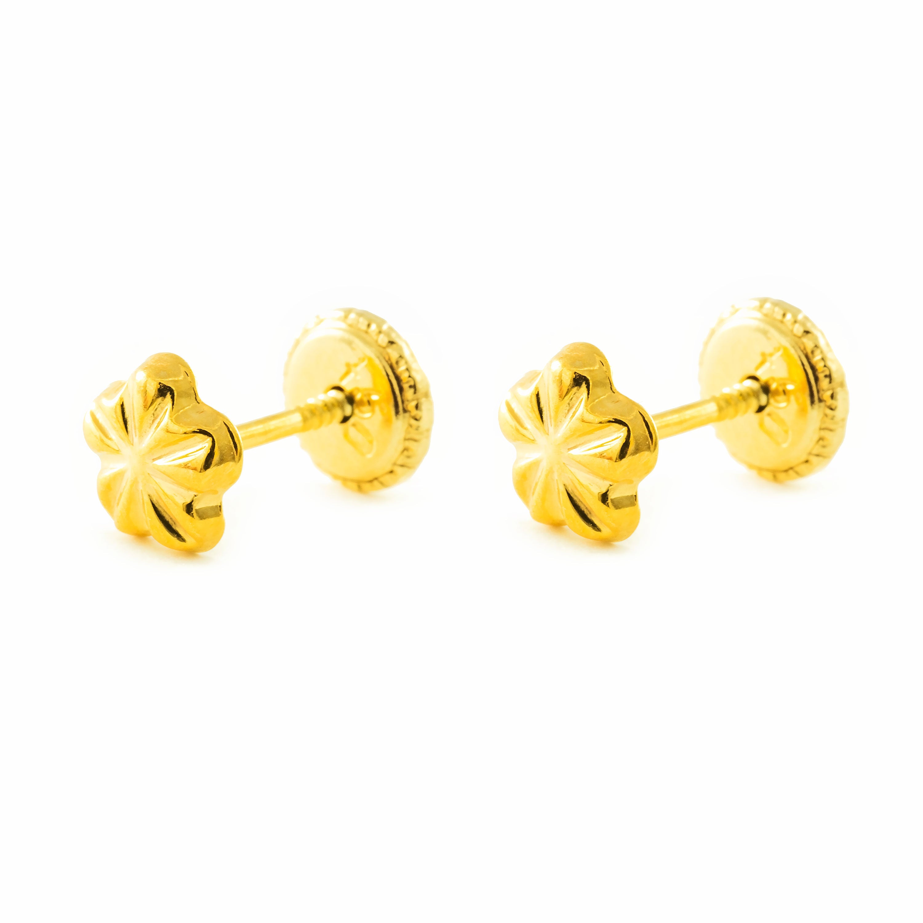 Pendientes Bebe-Niña Oro Amarillo 9K Flor Tallados