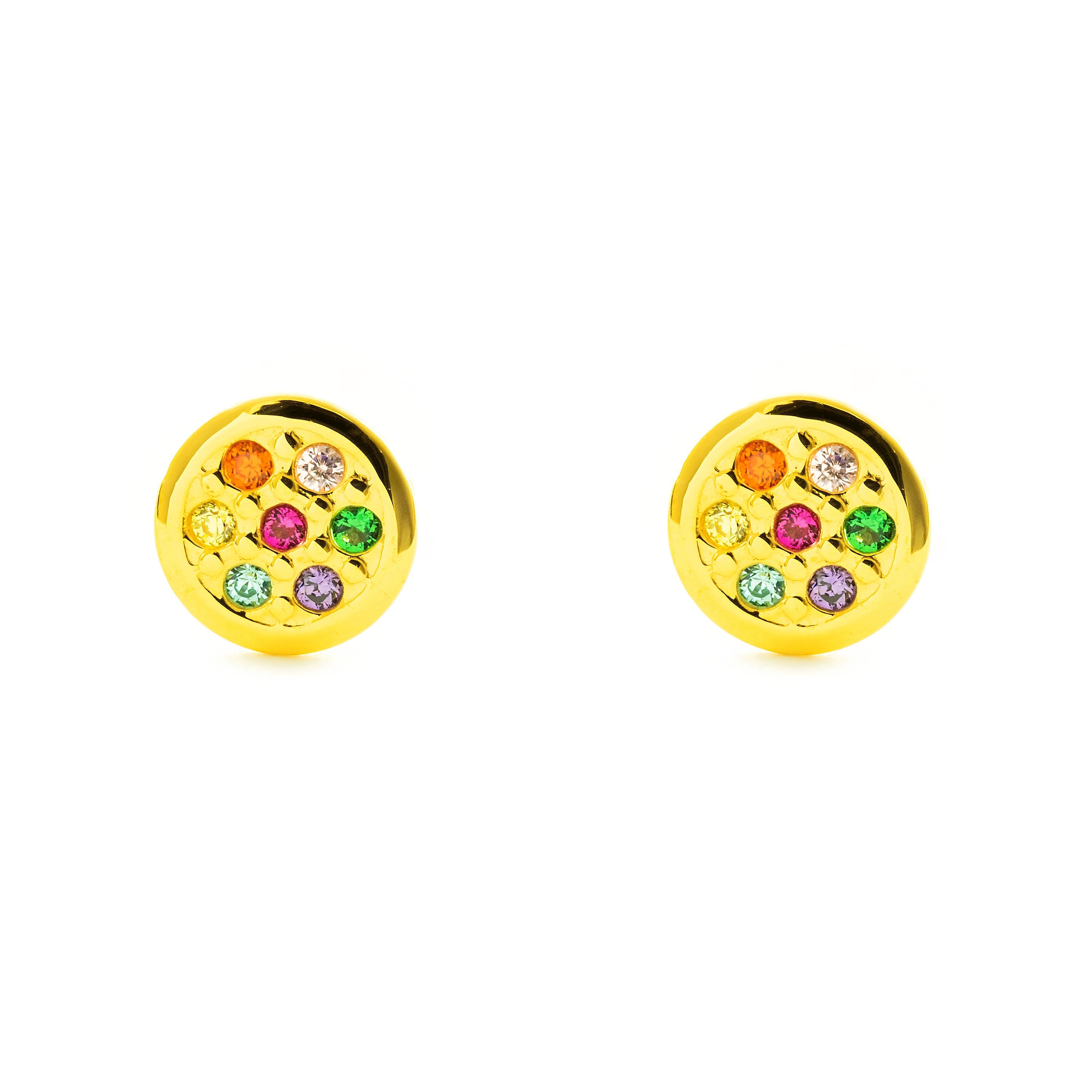 Pendientes Niña Oro Amarillo 9K Redondo Circonitas Color Brillo