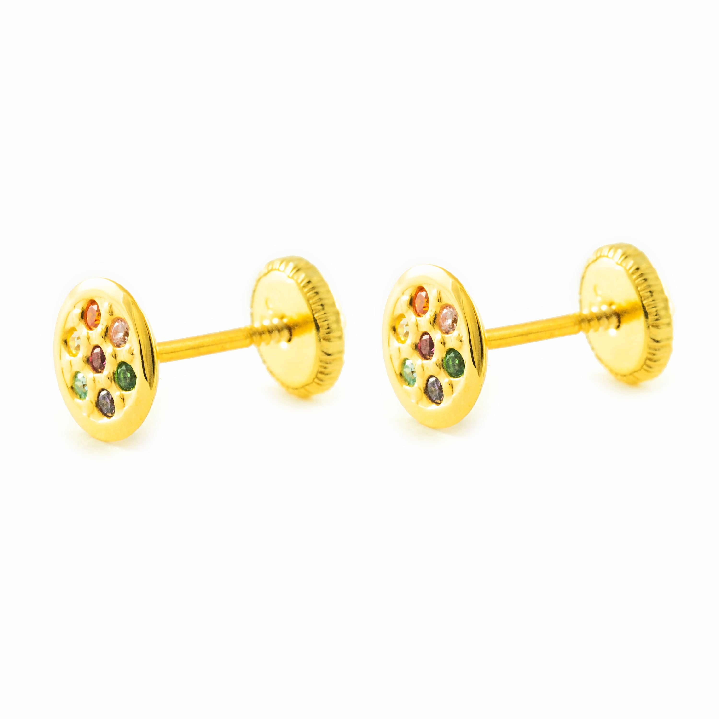 Pendientes Niña Oro Amarillo 9K Redondo Circonitas Color Brillo