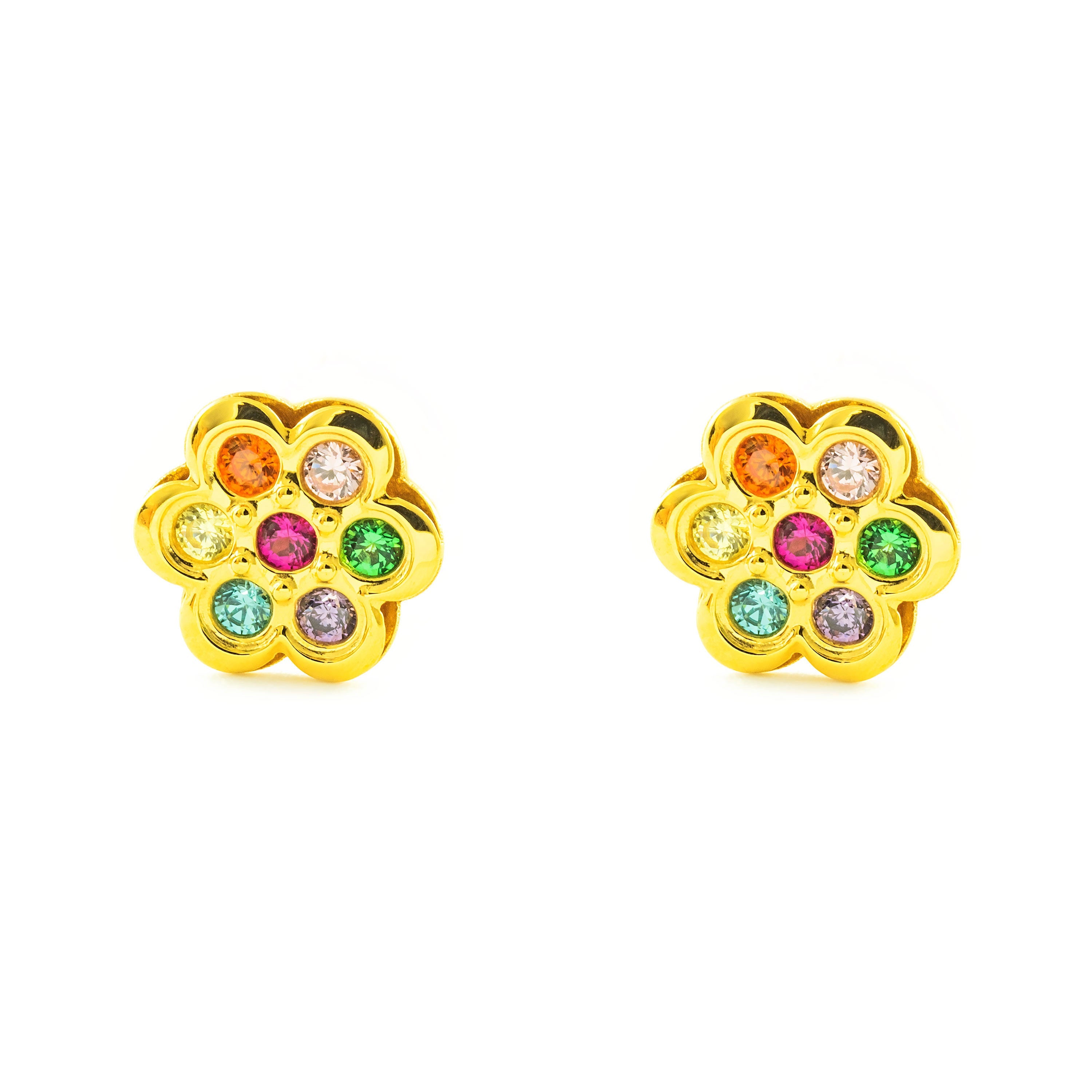 Pendientes Niña Oro Amarillo 9K Flor Circonitas Color Brillo
