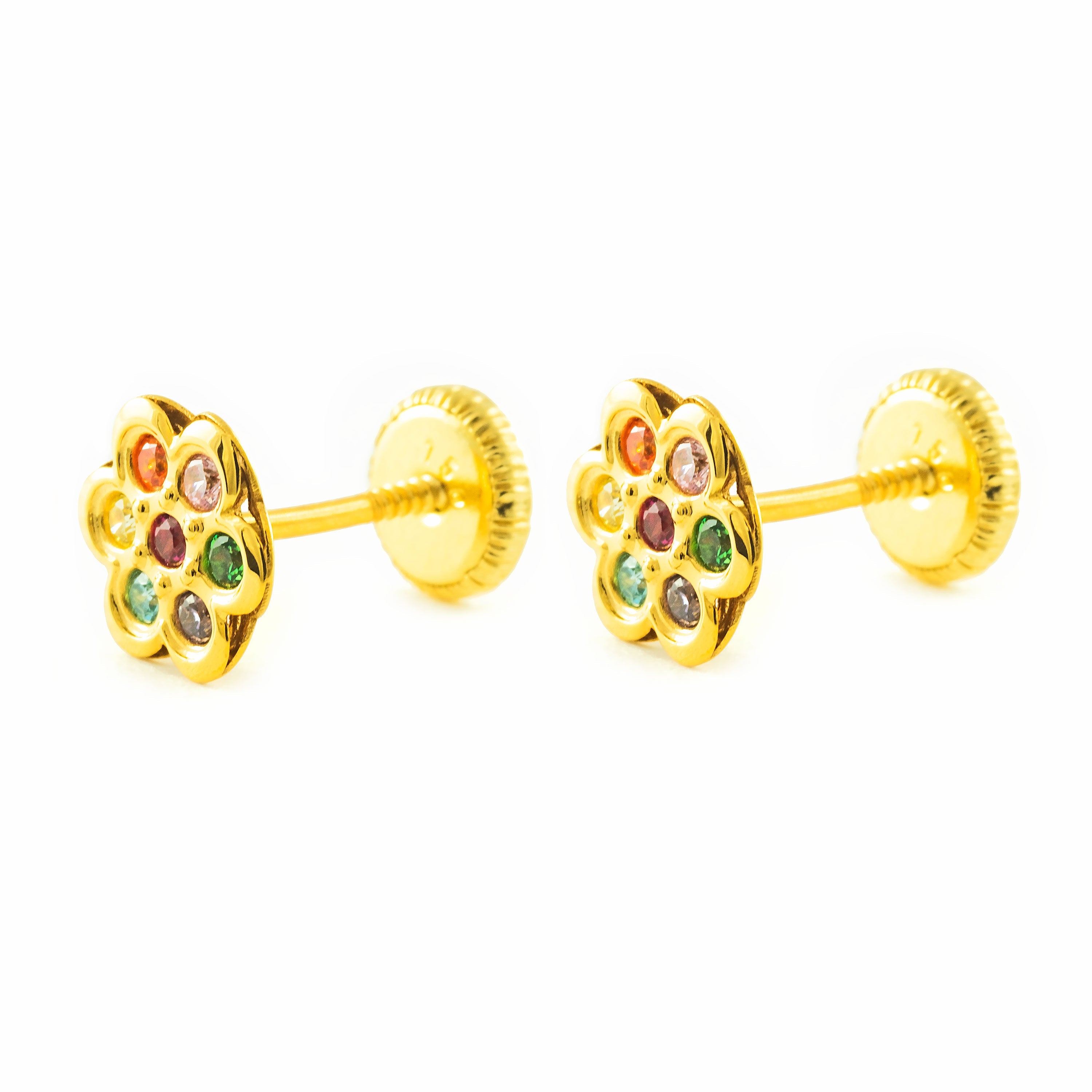 Pendientes Niña Oro Amarillo 9K Flor Circonitas Color Brillo