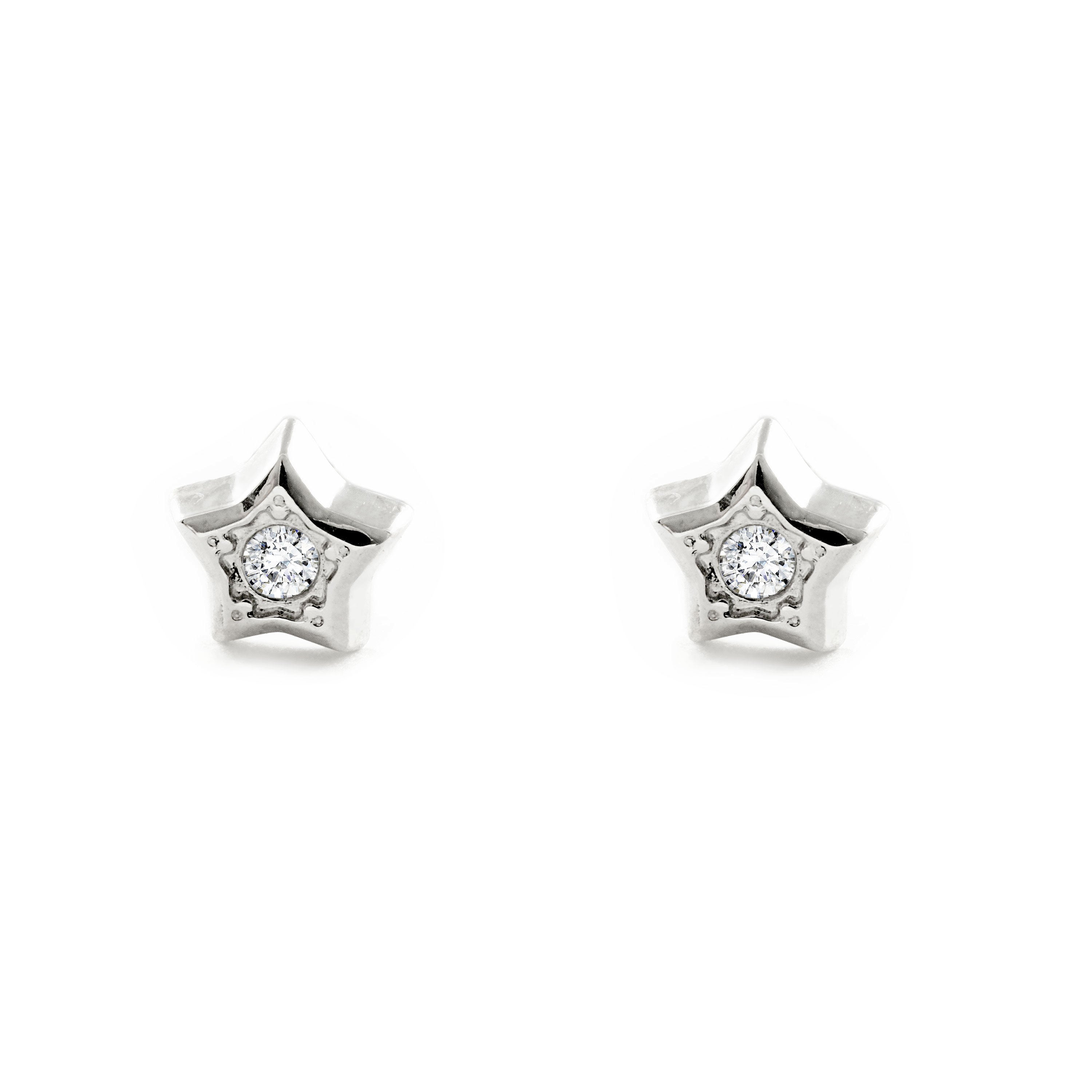 Pendientes Oro Blanco 9K Estrella Diamante Brillo