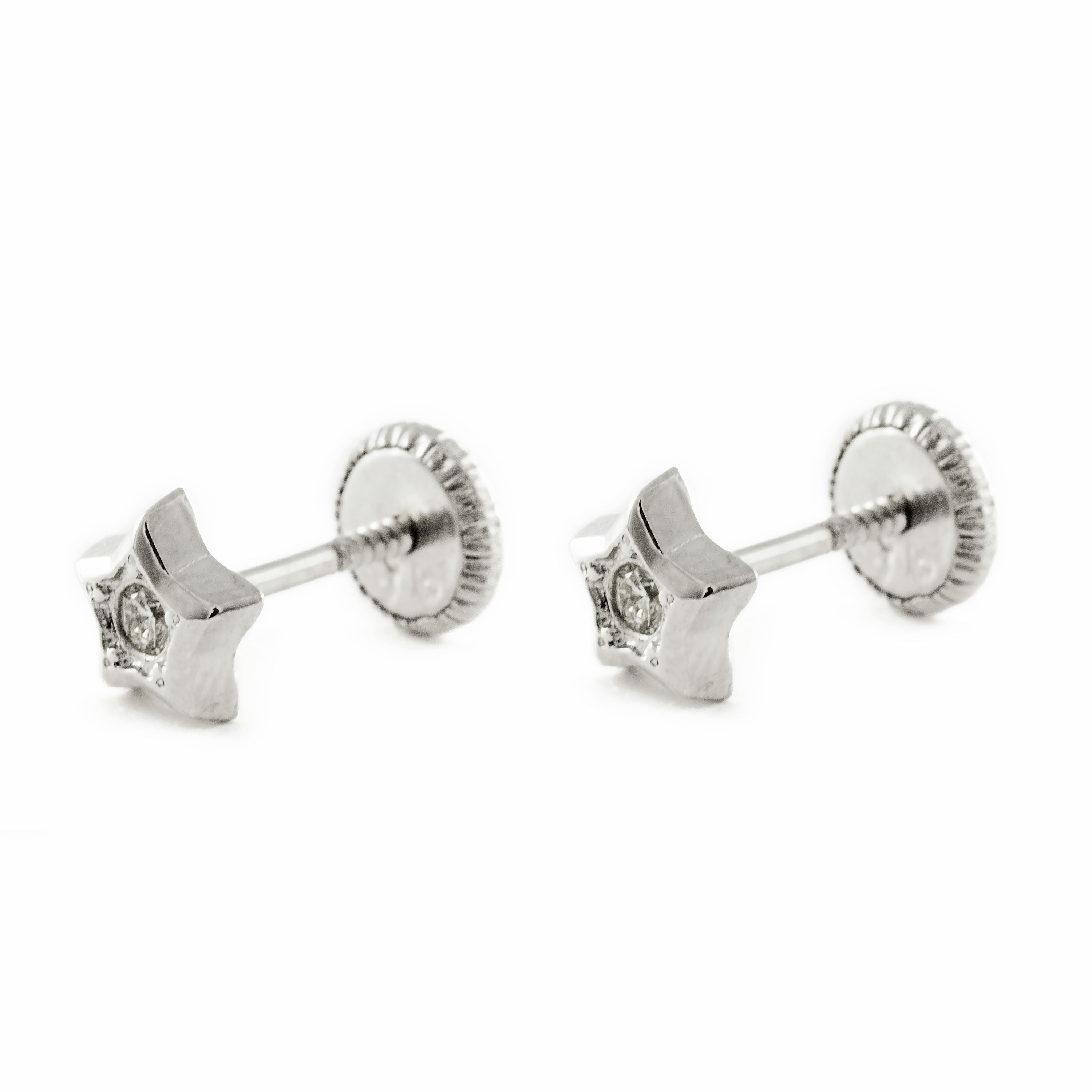 Pendientes Oro Blanco 9K Estrella Diamante Brillo