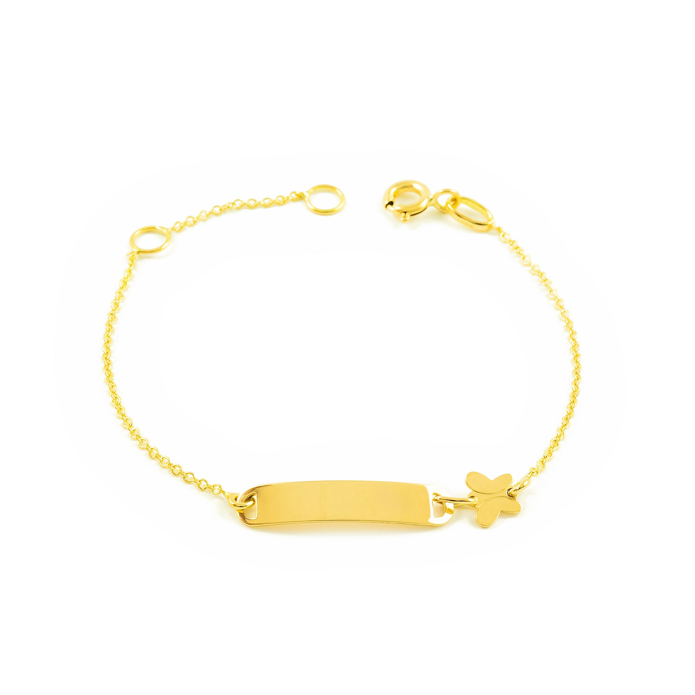 Pulsera Niña Oro Amarillo 18K Personalizada Esclava Mariposa Brillo 14 cm