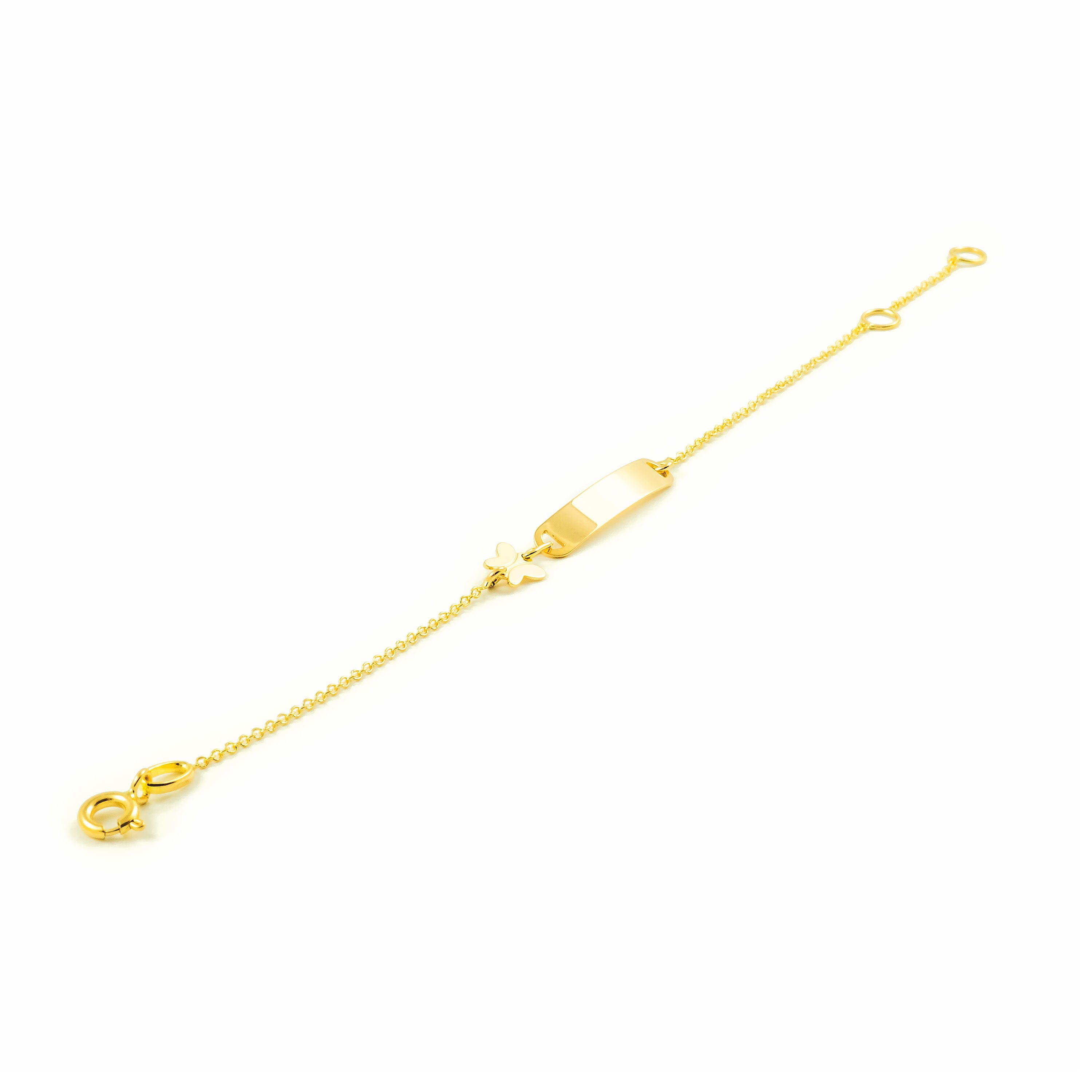 Pulsera Niña Oro Amarillo 18K Personalizada Esclava Mariposa Brillo 14 cm