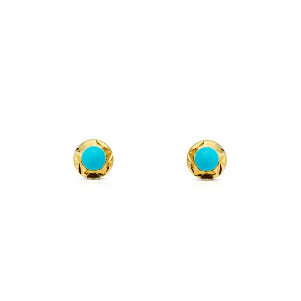 Pendientes Niña Oro Amarillo 18K Orla Estrella Turquesa 4 mm Tallados