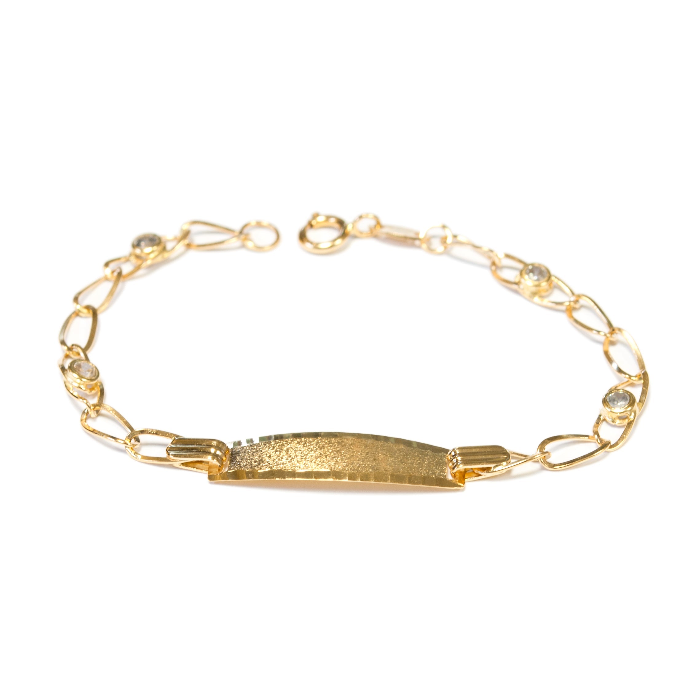 Pulsera Niña Oro Amarillo 18K Personalizada Esclava Circonita Mate y Brillo 13 cm