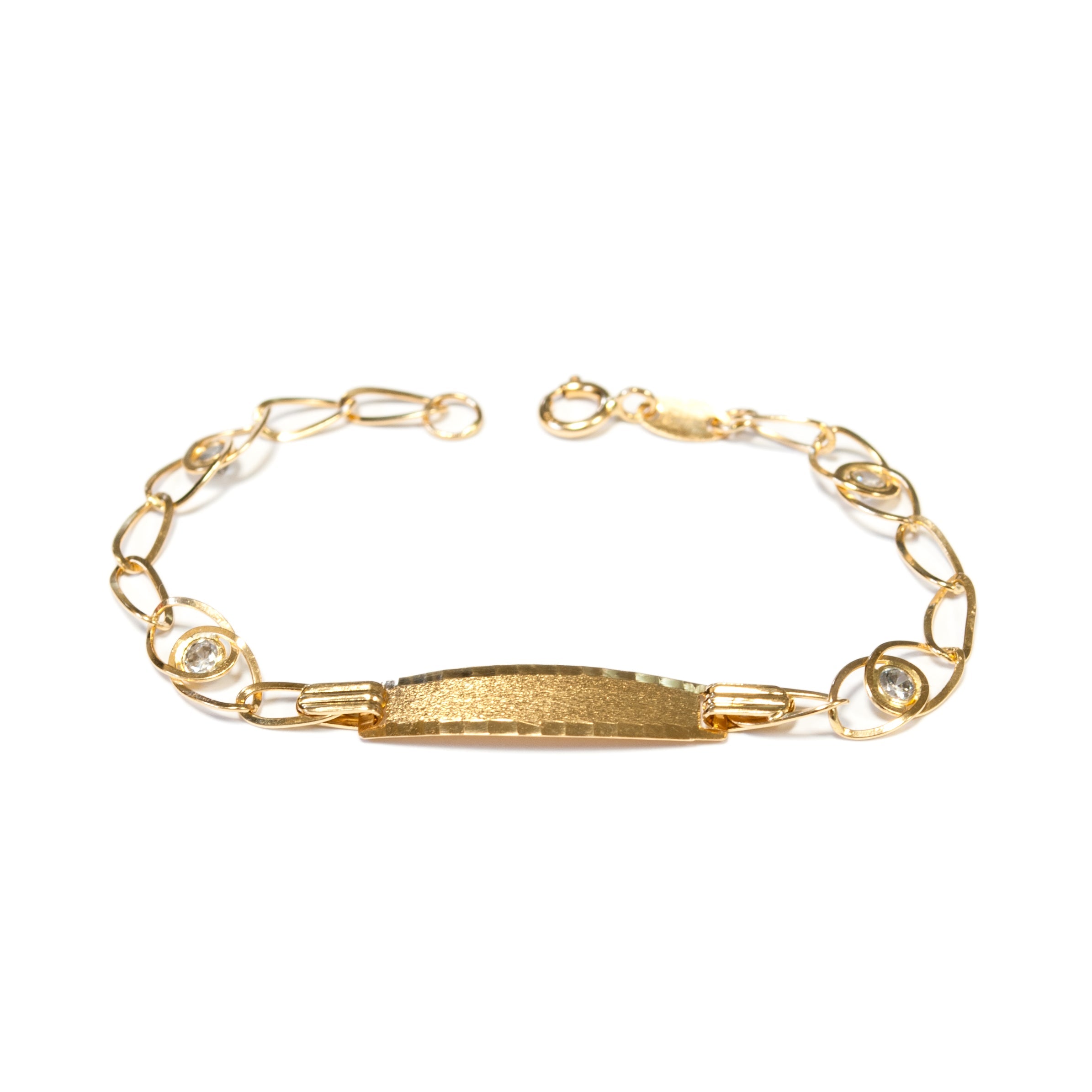 Pulsera Niña Oro Amarillo 18K Personalizada Esclava Circonita Mate y Brillo 13 cm