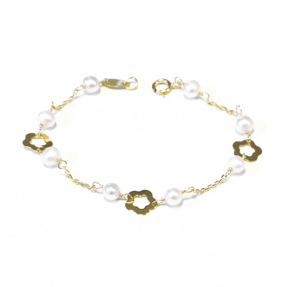 Pulsera bebe oro margarita perlas