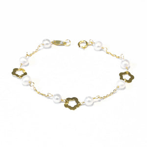 Pulsera bebe oro margarita perlas