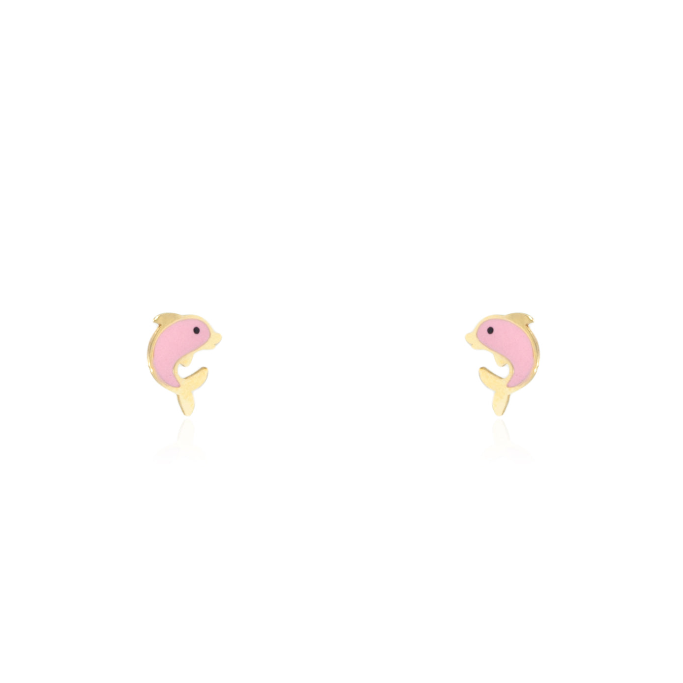 Pendientes Niña Oro Amarillo 18K Delfín Esmalte Rosa Brillo