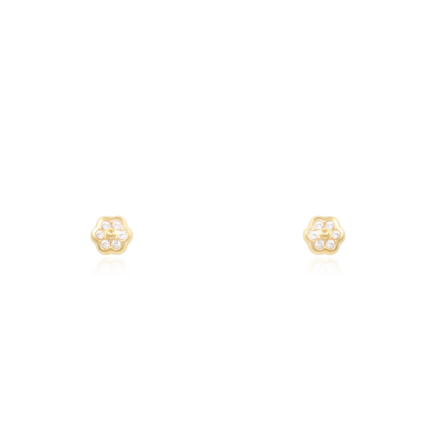 Pendientes Bebe Oro Amarillo 18K Flor Margarita Circonita Brillo