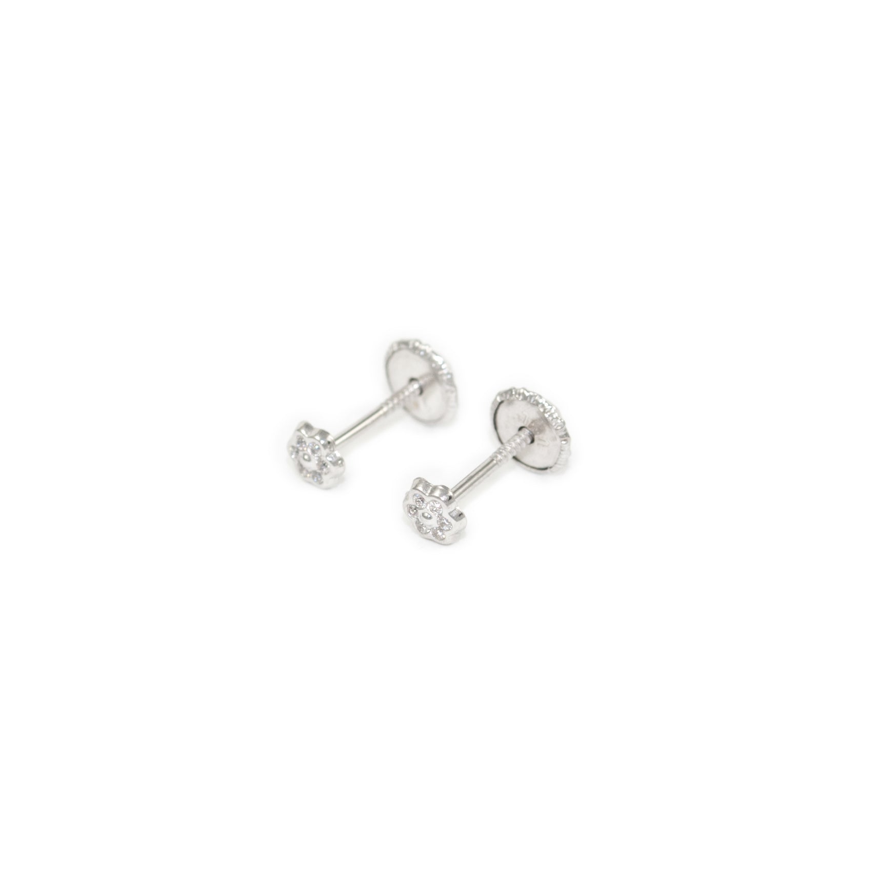 Pendientes Bebe Oro Blanco Margarita con circonitas 6 petalos