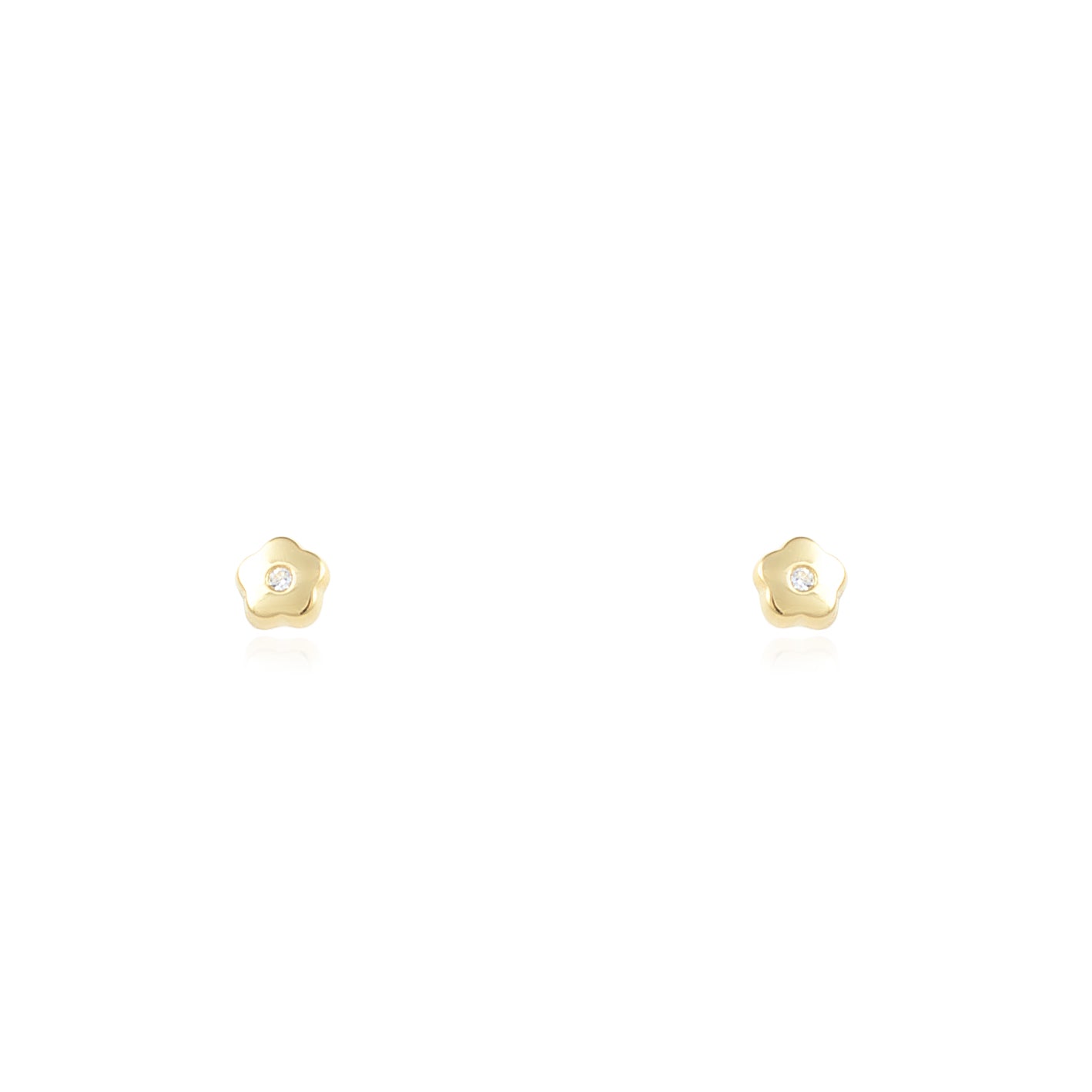 Pendientes Bebe Oro Amarillo 18K Flor Margarita Circonita Brillo