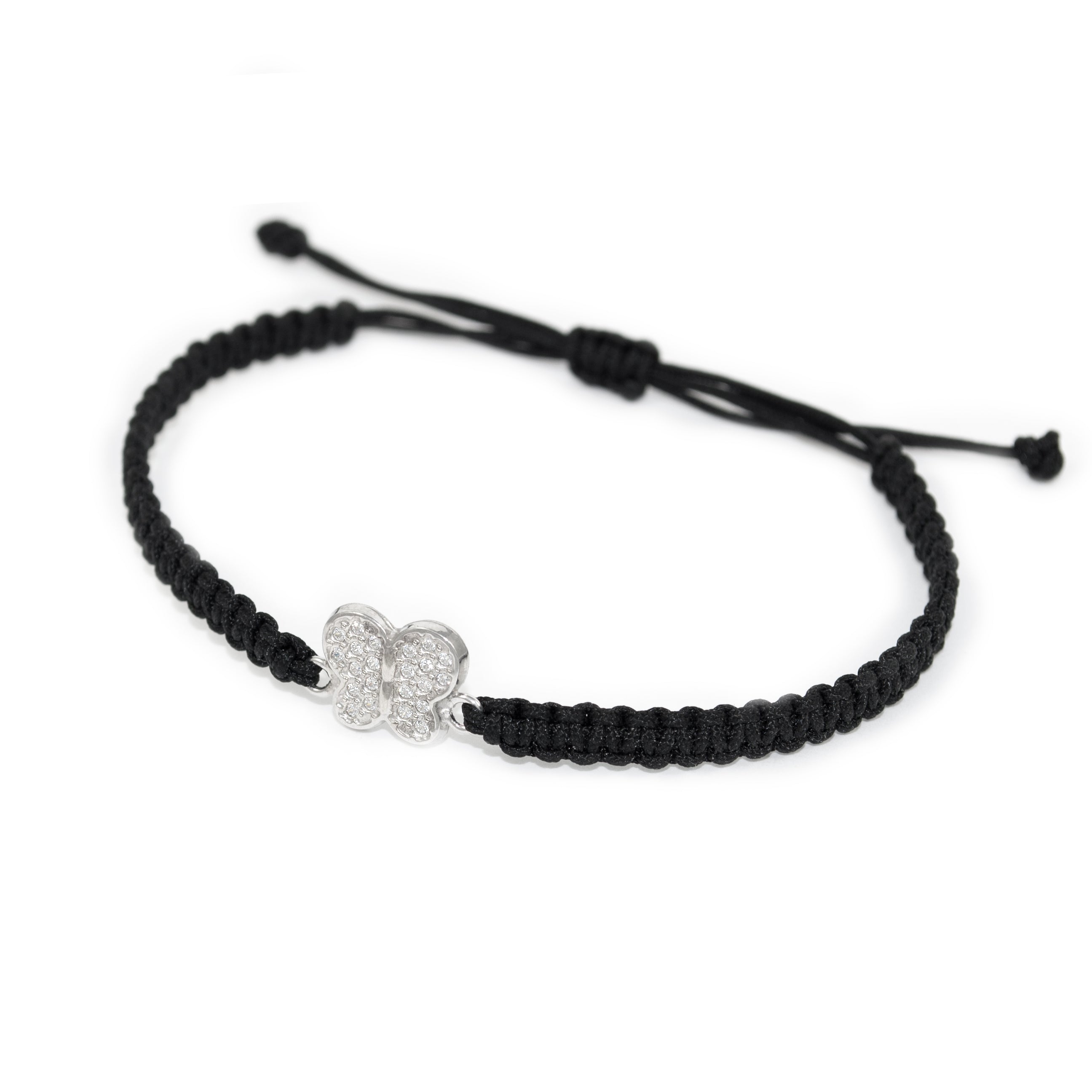 Pulsera Mujer-Niña Oro Blanco 9K Macramé Mariposa Circonita Brillo cm