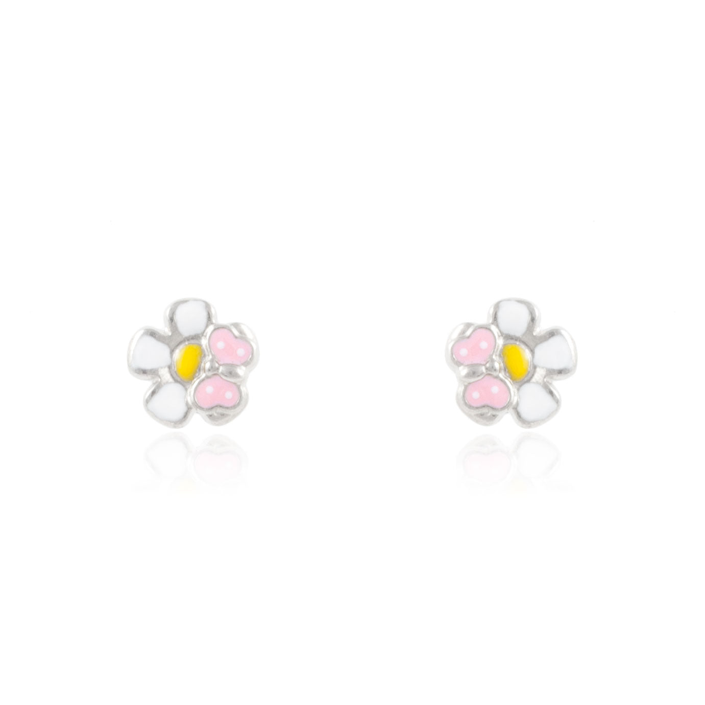 Pendientes Plata de Ley Flor Esmalte Rosa Claro Brillo