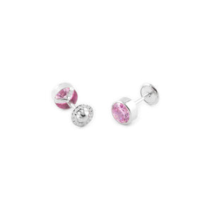Pendientes Plata Bebe o niña Chaton Redondo rosa 5 mm