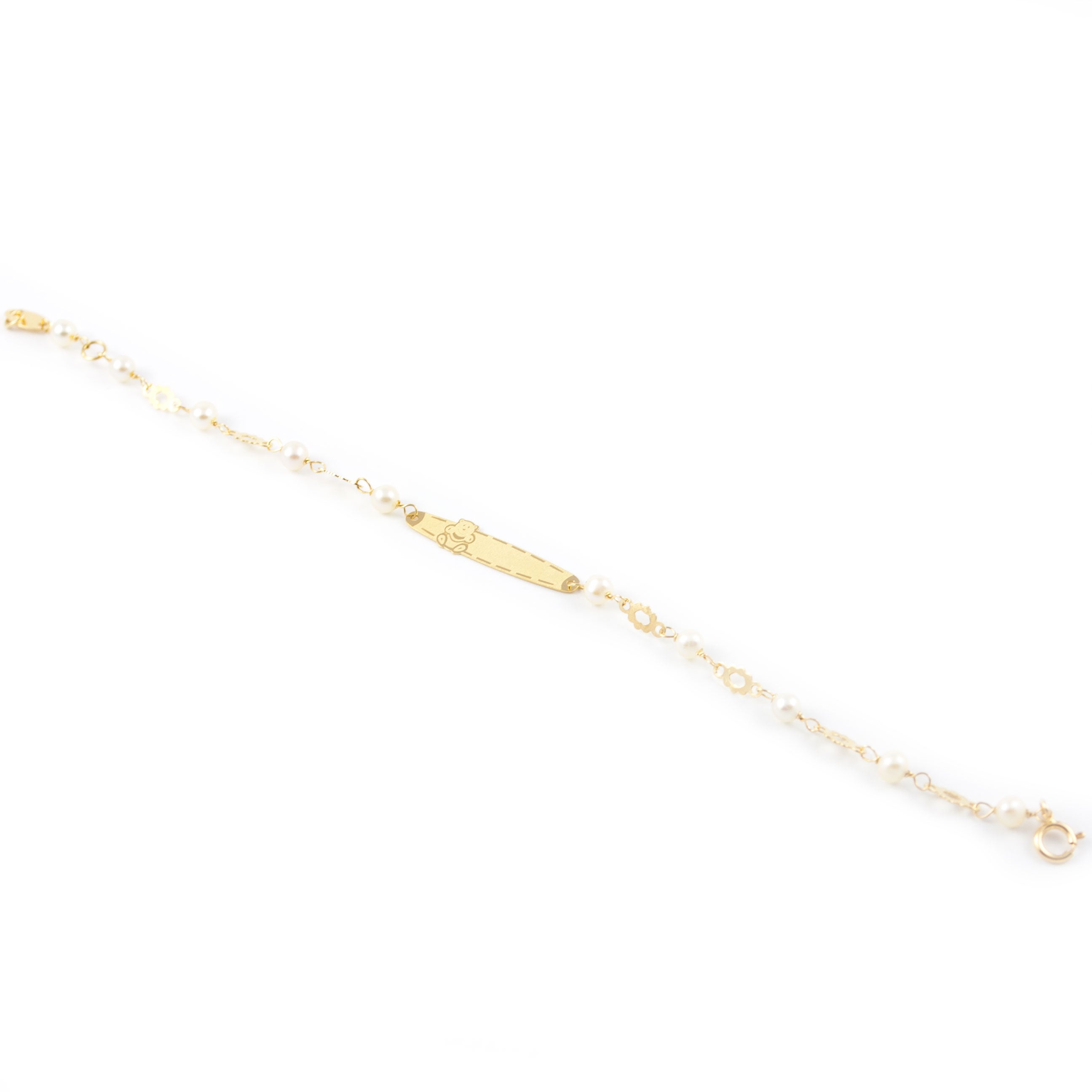 Pulsera bebe oro chapa osito y perlas