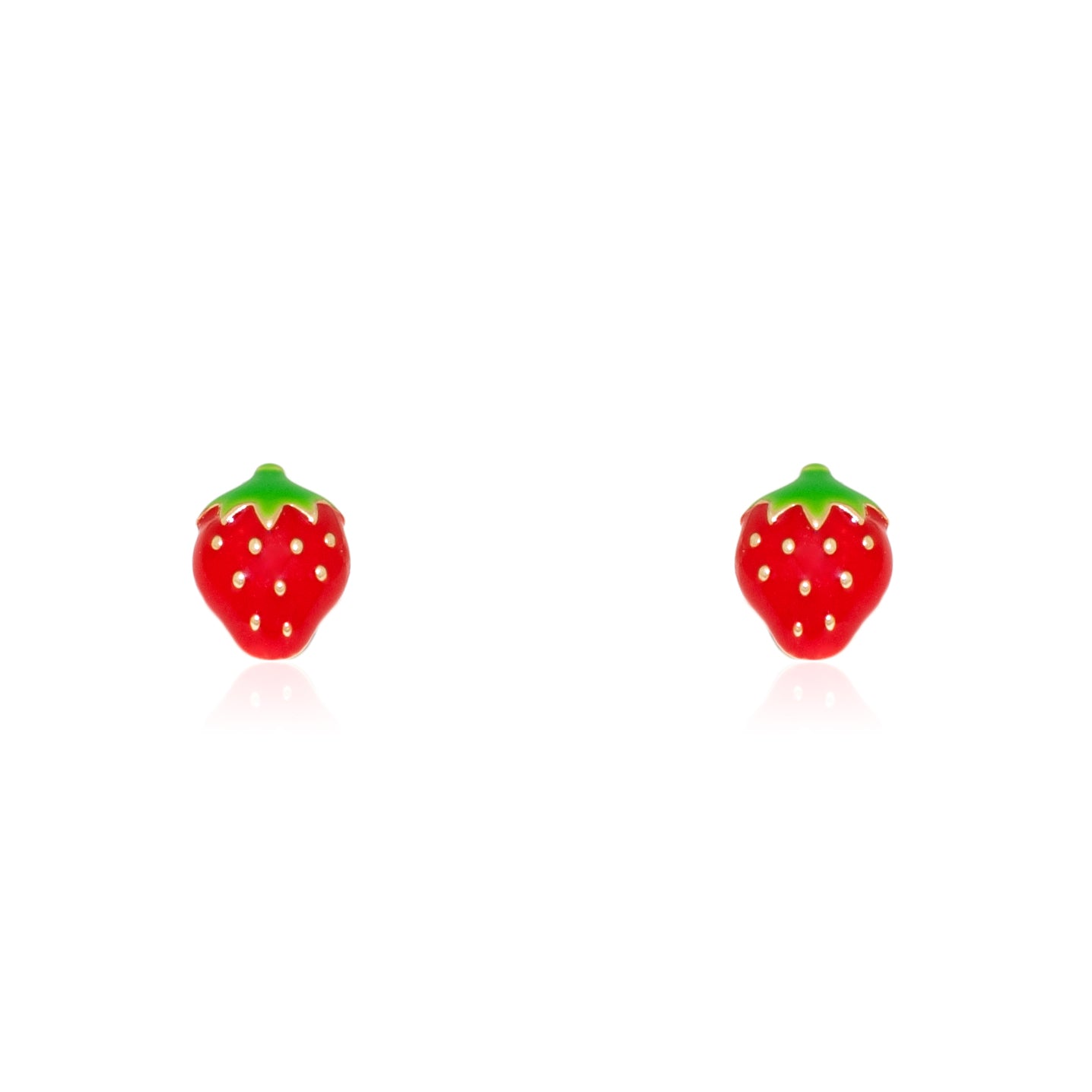 Pendientes Niña Oro Amarillo 9K Fresas Esmalte Rojo-Verde Brillo