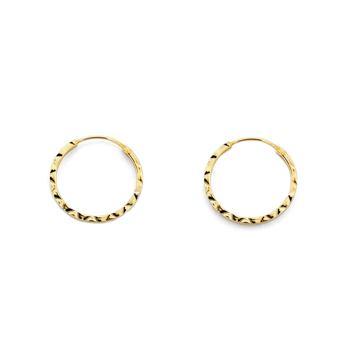 Pendientes Oro Amarillo 18K Aros Cuadrados Tallados 14 x 1 mm